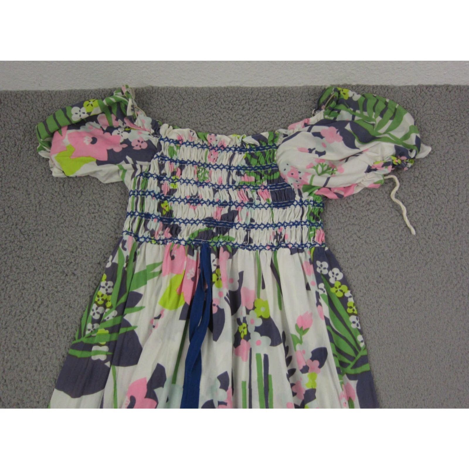 Vintage True Vintage Mod Dress Womens Large White Purple Floral Off Shoulder Smocked 70s Size L / US 10 / IT 46 - 2 Thumbnail