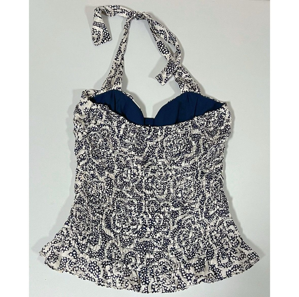 Vintage Navy Blue Polka Dot Ruffle Retro Halter Shirt Blouse Size S🤍 Size S / US 4 / IT 40 - 3 Thumbnail