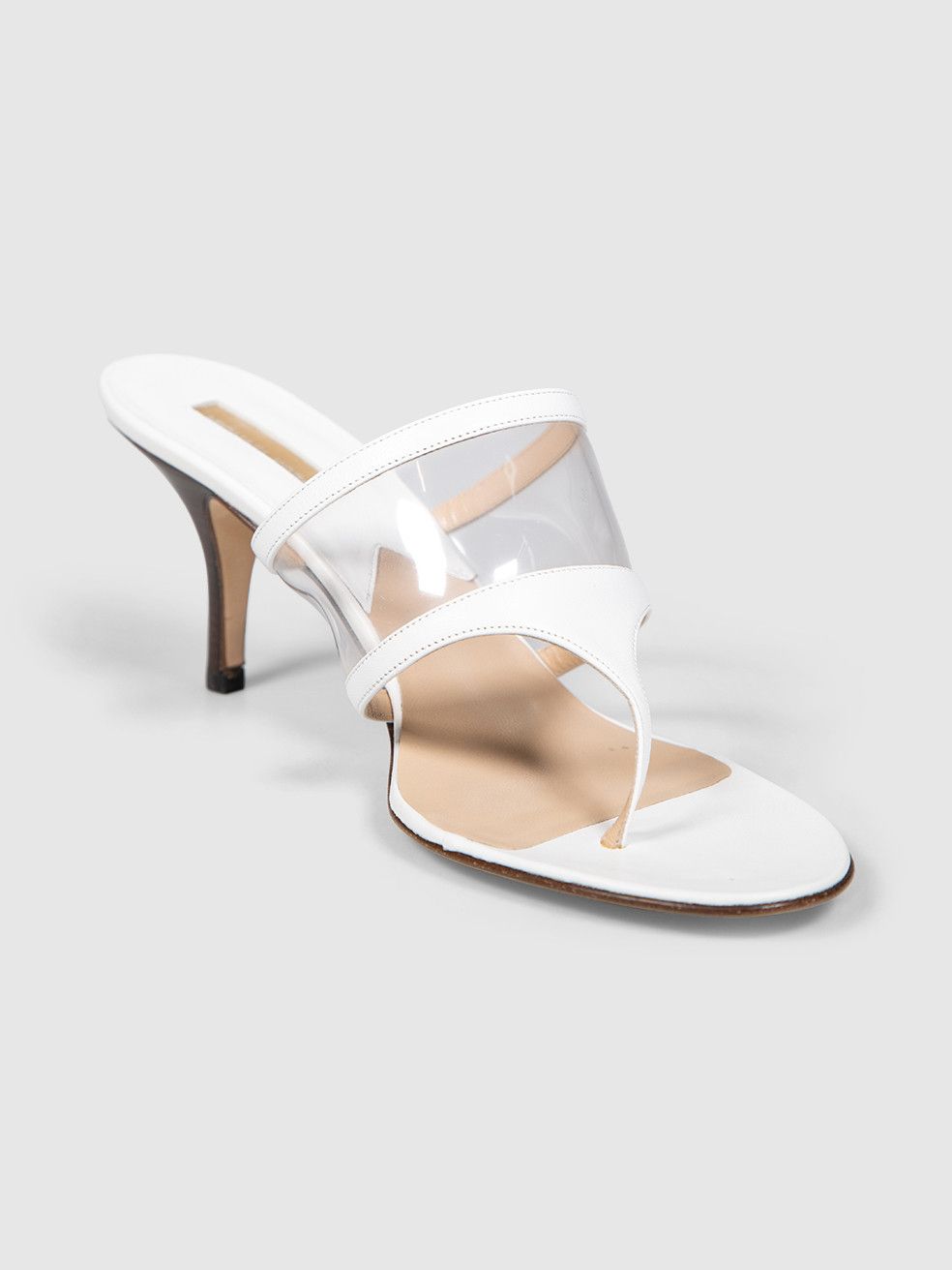 White Leather Heeled Thong Sandals