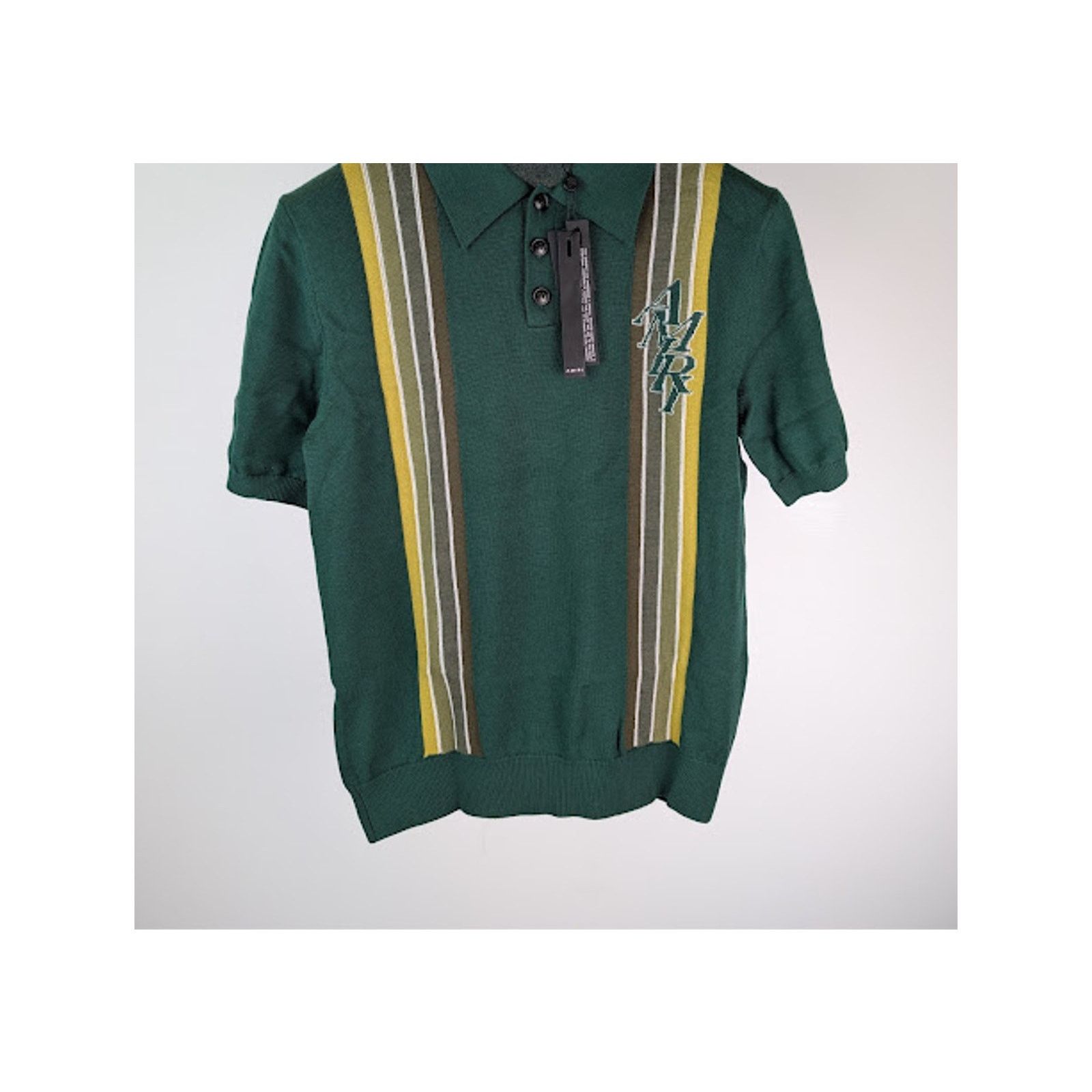 Amiri o1rshd1 Stack Stripe Short Sleeve Polo Shirt in Green Size US L / EU 52-54 / 3 - 8 Thumbnail