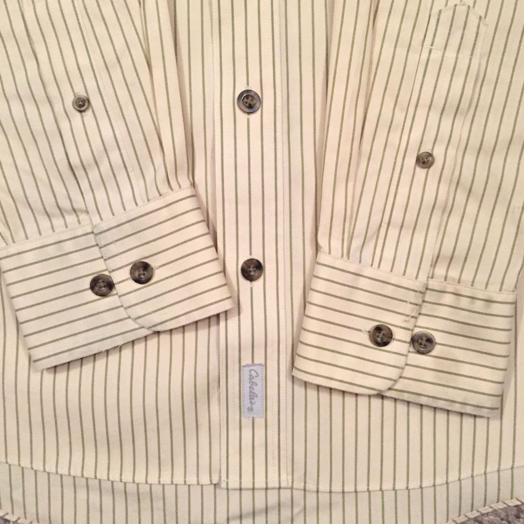 Vintage Cabela's Shirt Mens Large Green Striped Long Sleeve Button Up Size US L / EU 52-54 / 3 - 4 Thumbnail