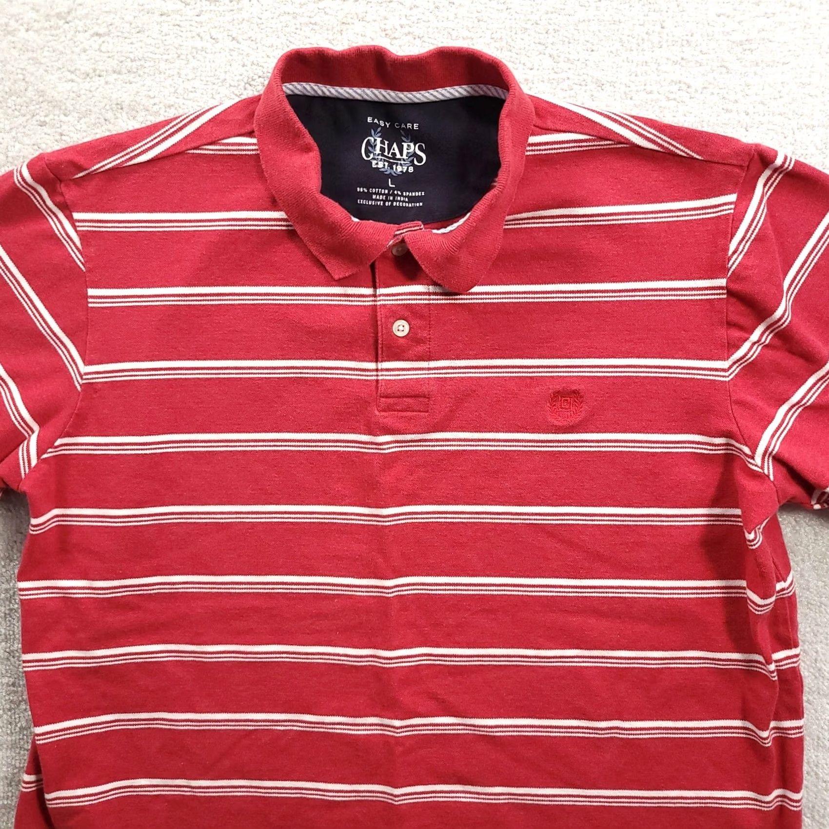 Chaps Chaps Polo Shirt Large Red Stripe Short Sleeve Easy Care Stretch Mens Size US L / EU 52-54 / 3 - 3 Thumbnail