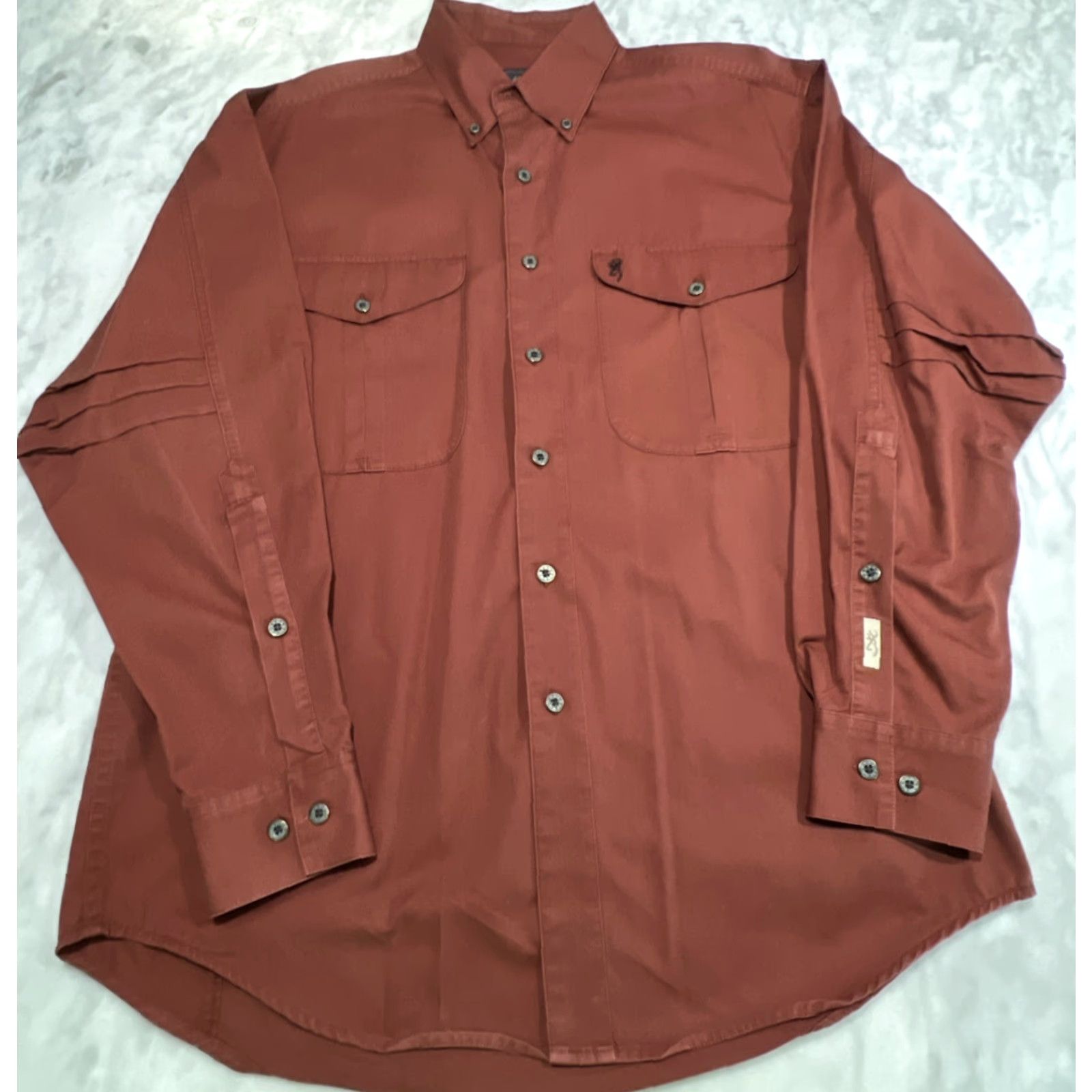 Vintage Browning Gold Men’s Button-Down Shirt Long Sleeve Cotton Pockets Fall Winter Spring Summer Regular M Brown Size US M / EU 48-50 / 2 - 2 Thumbnail