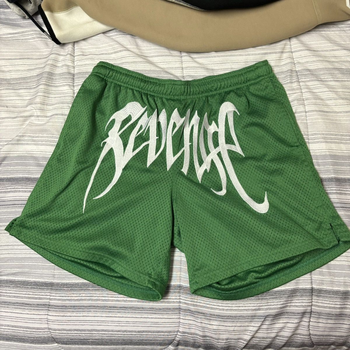 image of Revenge Logo Mesh Shorts in Green, Men's (Size 30)