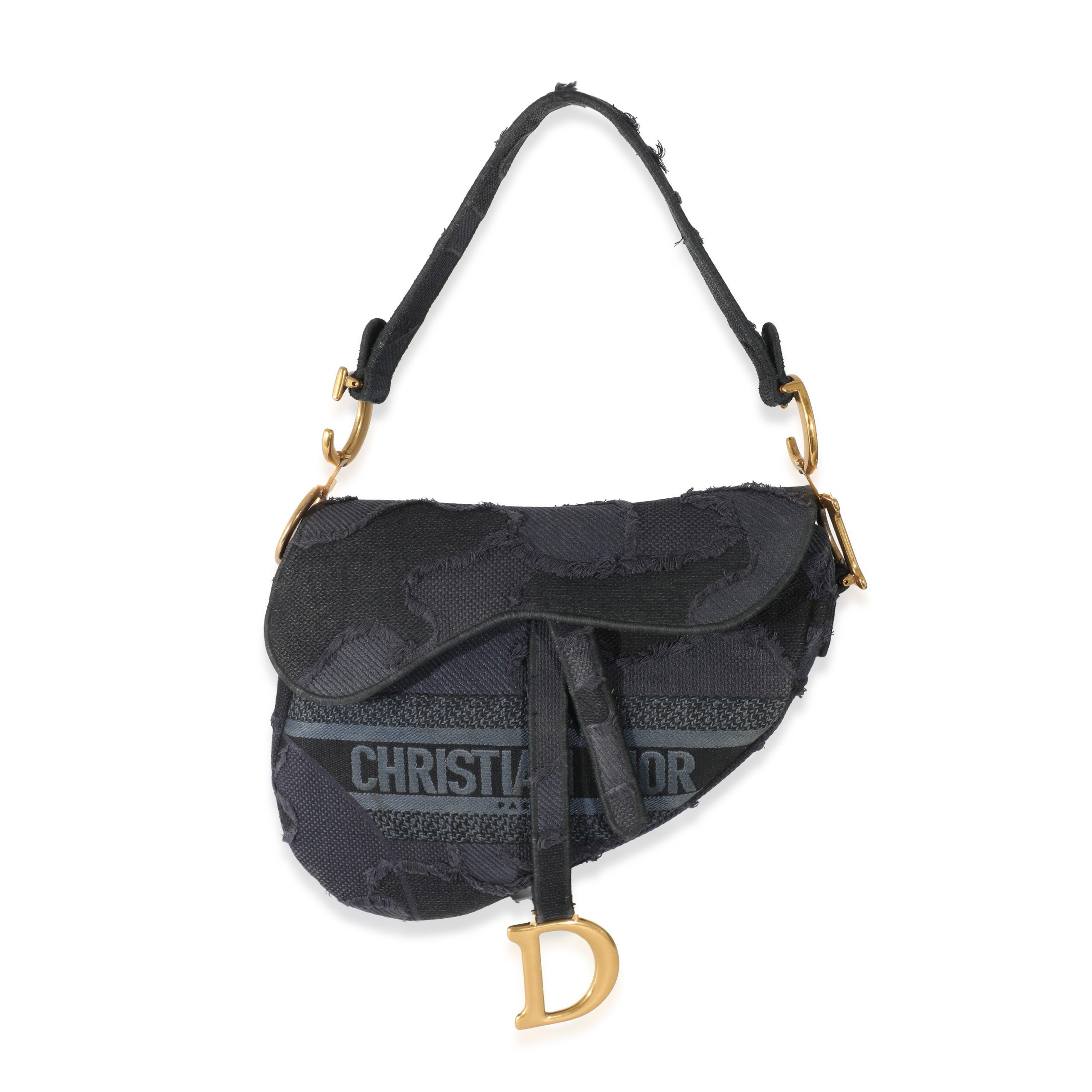 Dior Navy Embroidered Camouflage Canvas Saddle Bag