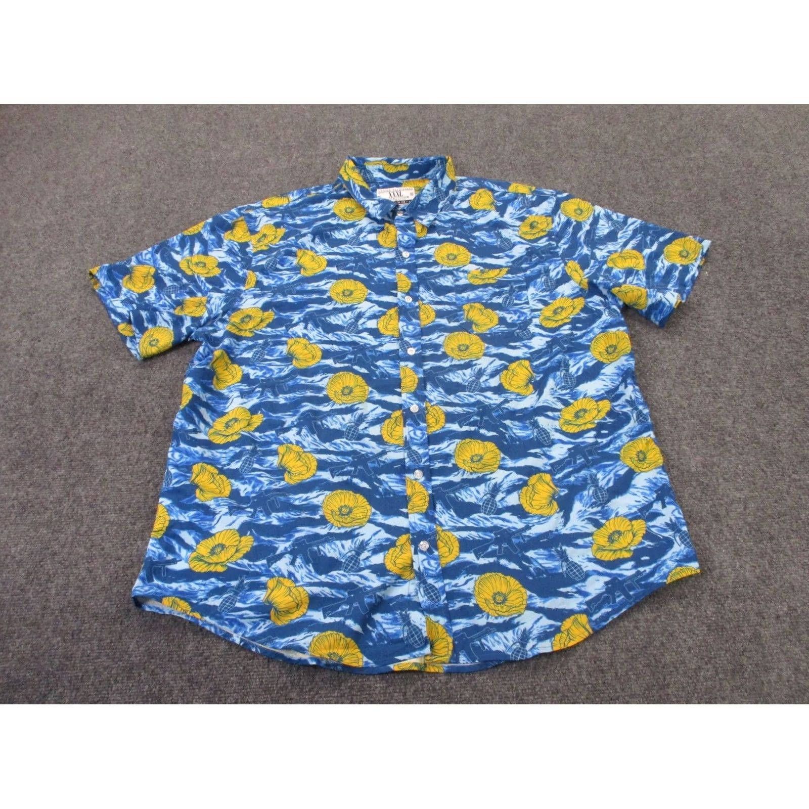 Vintage Savage Tacticians Shirt Mens 3XL Blue Floral Hawaiian Button-Up Gear Gun Grenade Beach Size US XXL / EU 58 / 5 - 2 Thumbnail