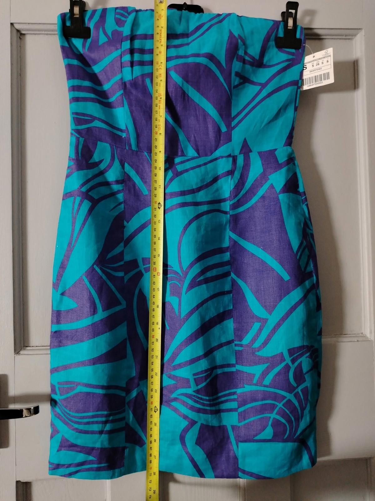 Zara Zara Basic Strapless Mini Dress Teal Purple Abstract Print Size S / US 4 / IT 40 - 10 Thumbnail