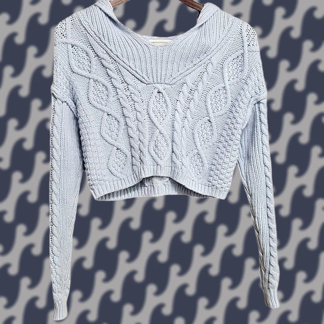 Aeropostale Aéropostale Cable Knit Cropped Hoodie Sweater Womens Small Blue Cotton Blend Size S / US 4 / IT 40 - 1 Thumbnail