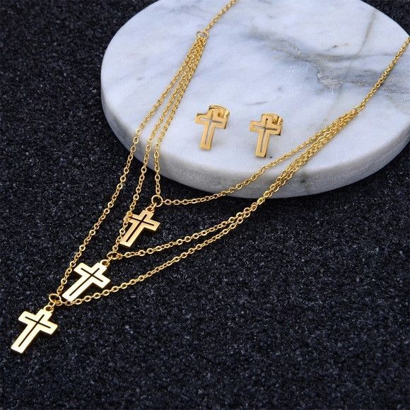 The Unbranded Brand Stainless steel cross necklace & earrings set Size ONE SIZE - 3 Thumbnail