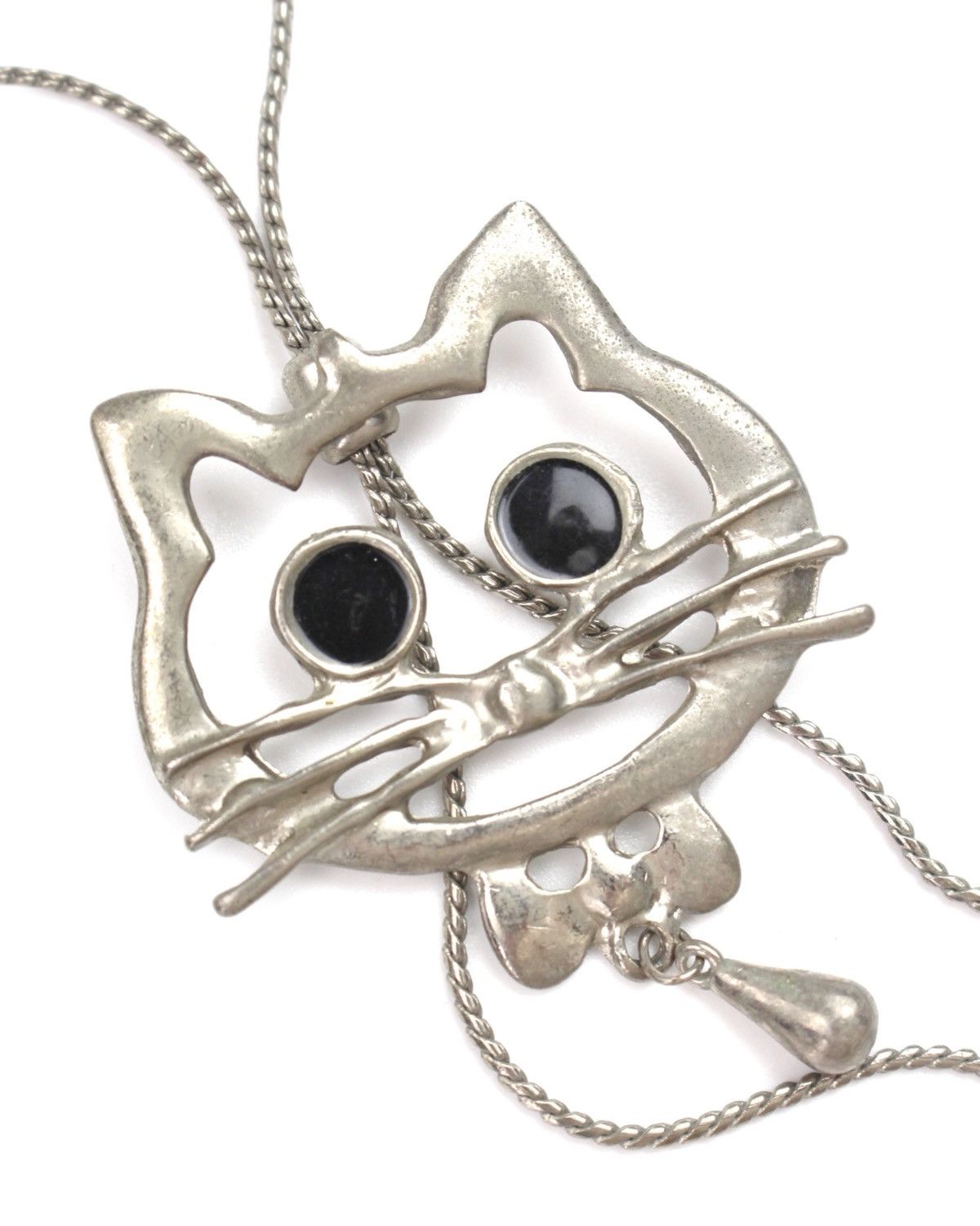 Japanese Brand 2000S JAPANESE MADE SILVER TONE CAT FACE PENDANT NECKLACE Size ONE SIZE - 3 Thumbnail