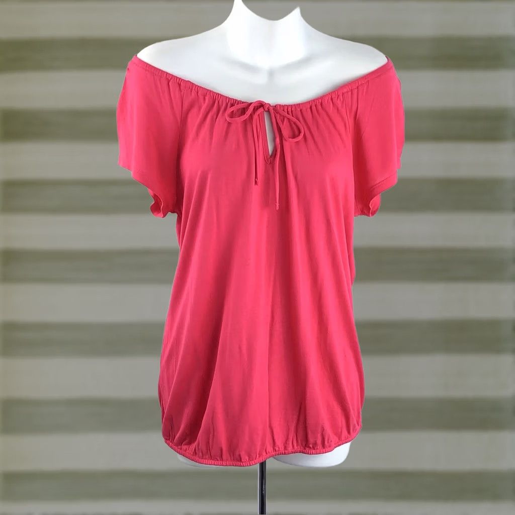 Old Navy Old Navy Off Shoulder Top S Pink Keyhole Neck Short Sleeve Tie Boho Peasant Fairy Casual Shirt Womens Size S / US 4 / IT 40 - 1 Thumbnail