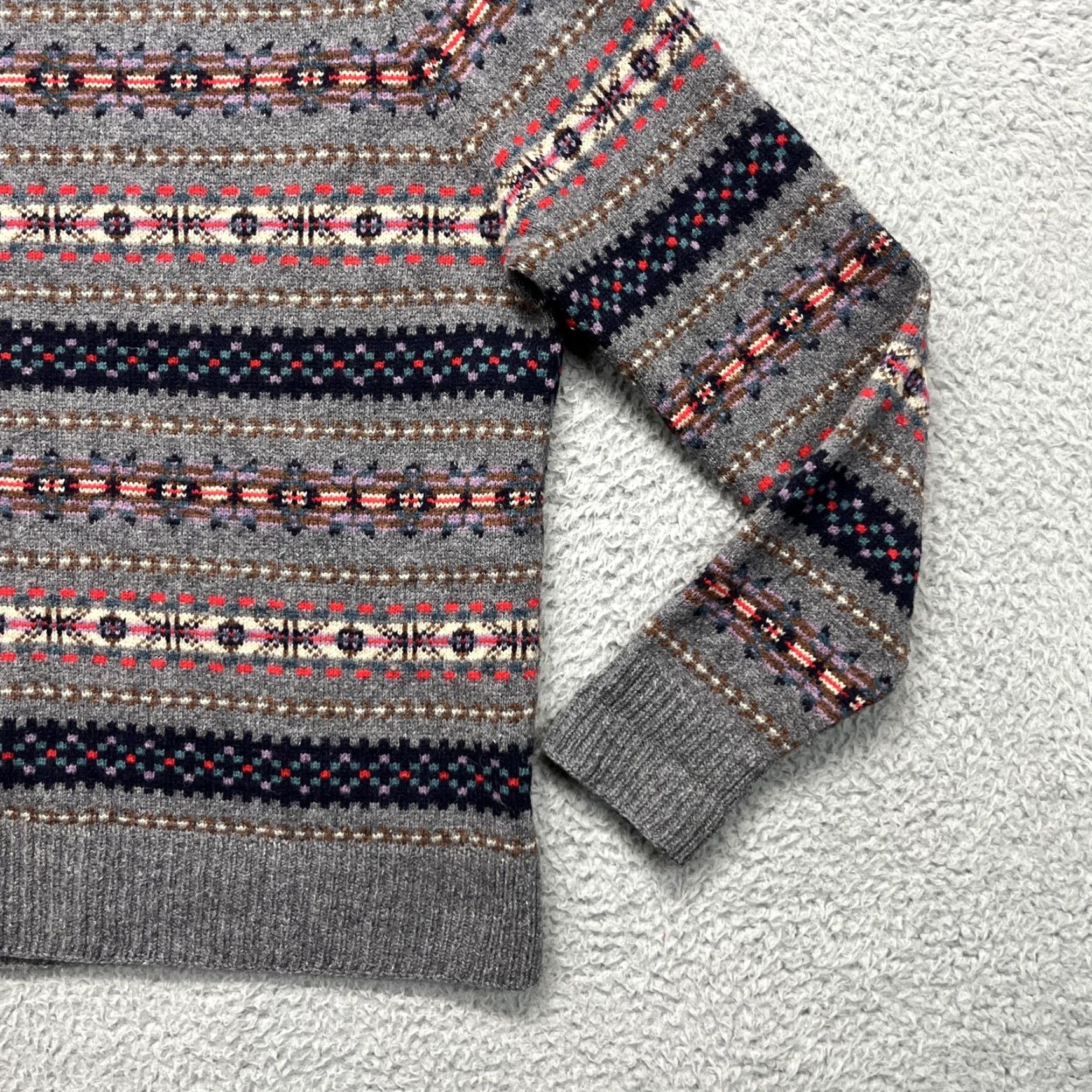 J.Crew J.Crew Sweater Mens Medium Gray Fair Isle Lambswool Crewneck Pullover Knit Size US M / EU 48-50 / 2 - 5 Thumbnail