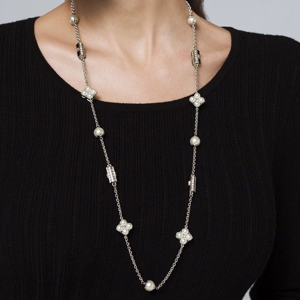 White House Black Market WHBM convertible station flowers and pearls necklace Size ONE SIZE - 2 Thumbnail