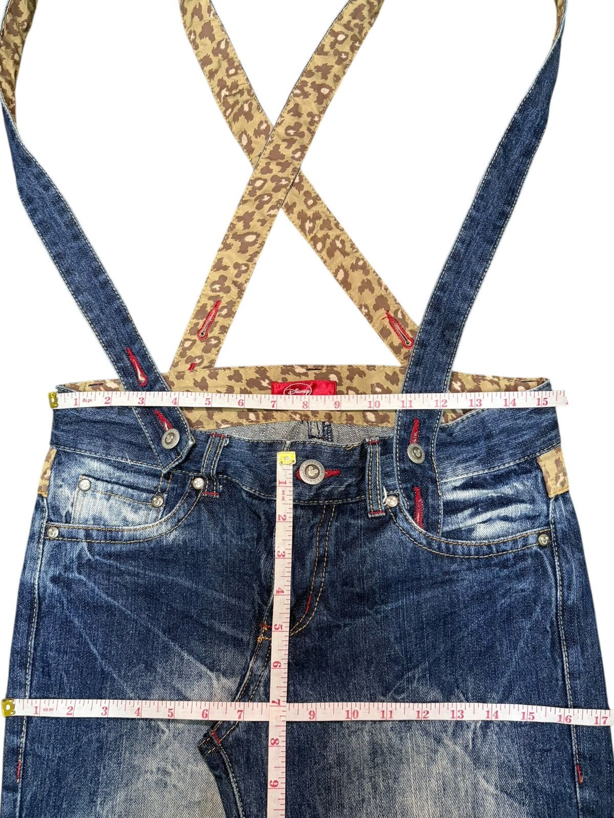Disney Vintage Mickey Disney Patch Distress Suspenders Jeans Size 31" - 6 Thumbnail