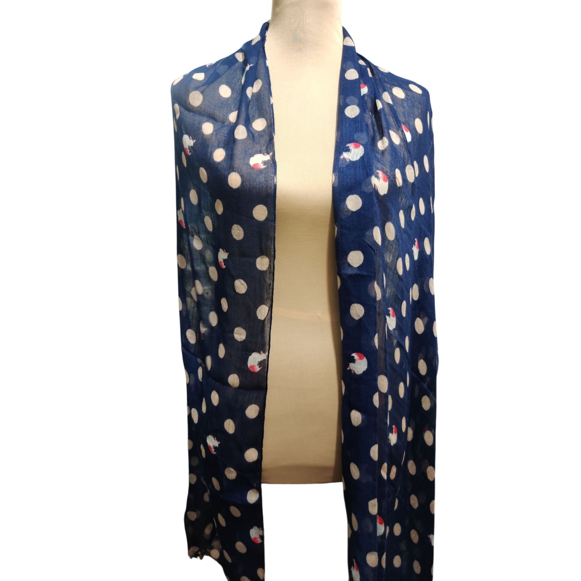 Gap GAP Womens Navy Blue Scarf Polka Dot Fox Print Modal Lightwe Size ONE SIZE - 3 Thumbnail