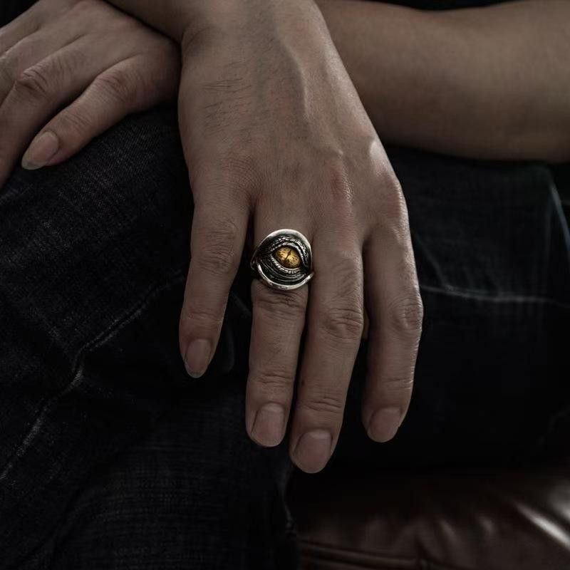Jewelry Men's Vintage Dragon Eye Open Ring Size ONE SIZE - 1 Thumbnail