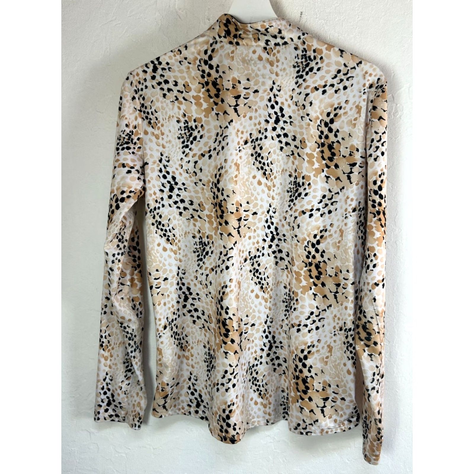Vintage Sans Soleil Womens Long-Sleeve Animal Print 1/4 Zip Pullover Top Large Beige Size L / US 10 / IT 46 - 3 Thumbnail