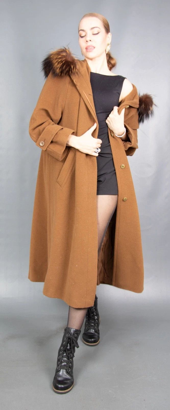 Vintage 18842 WOOL CASHMERE COAT WITH SILVER FOX HOOD PELZ SIZE XL Size XL / US 12-14 / IT 48-50 - 10 Thumbnail