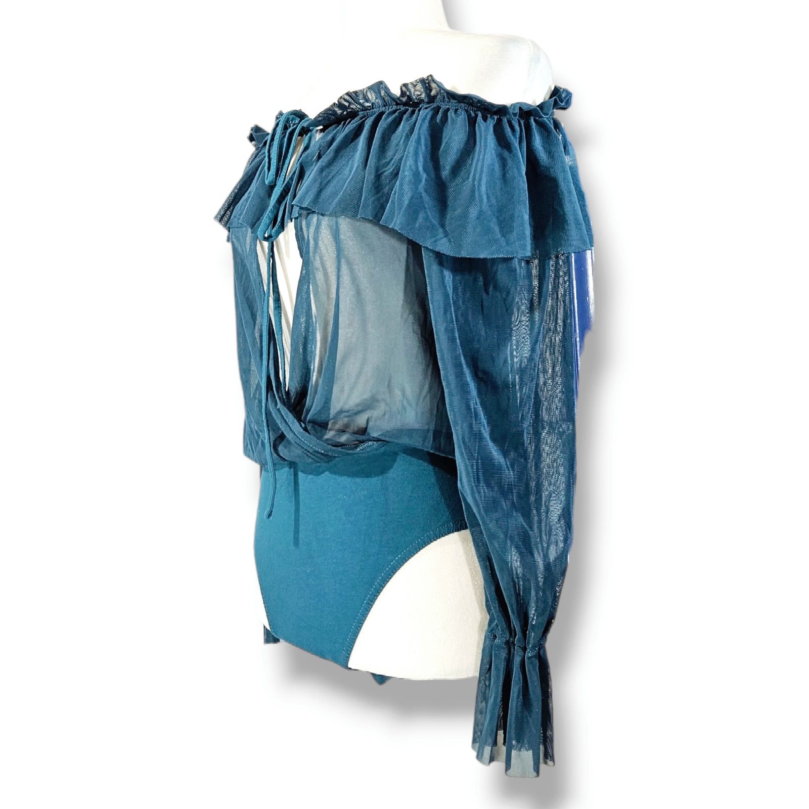Euc Missguided Off The Shoulder Sheer Bodysuit Sz. 6 Teal in Blue, Women's (Size Medium)