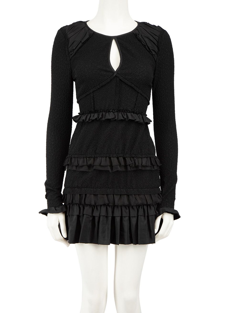 Image of Nina Ricci Black Ruffle Trim Mini Dress, Women's (Size XS)