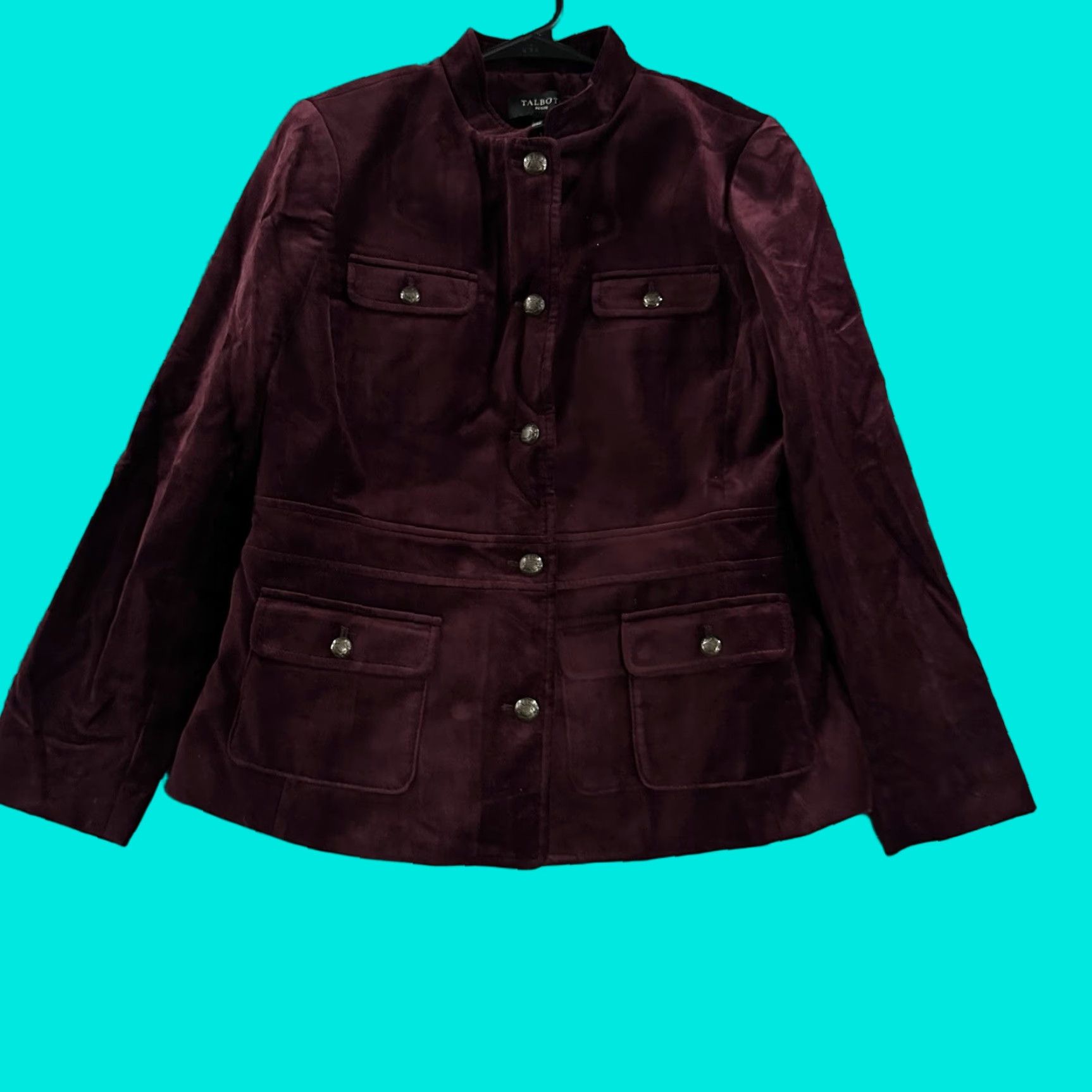Talbots Talbots Blazer Burgundy 6P Petite Velvet Lined Cotton Military Style Women’s Jacket Lined Button A-Line Basic Jacket Size M / US 6-8 / IT 42-44 - 1 Thumbnail