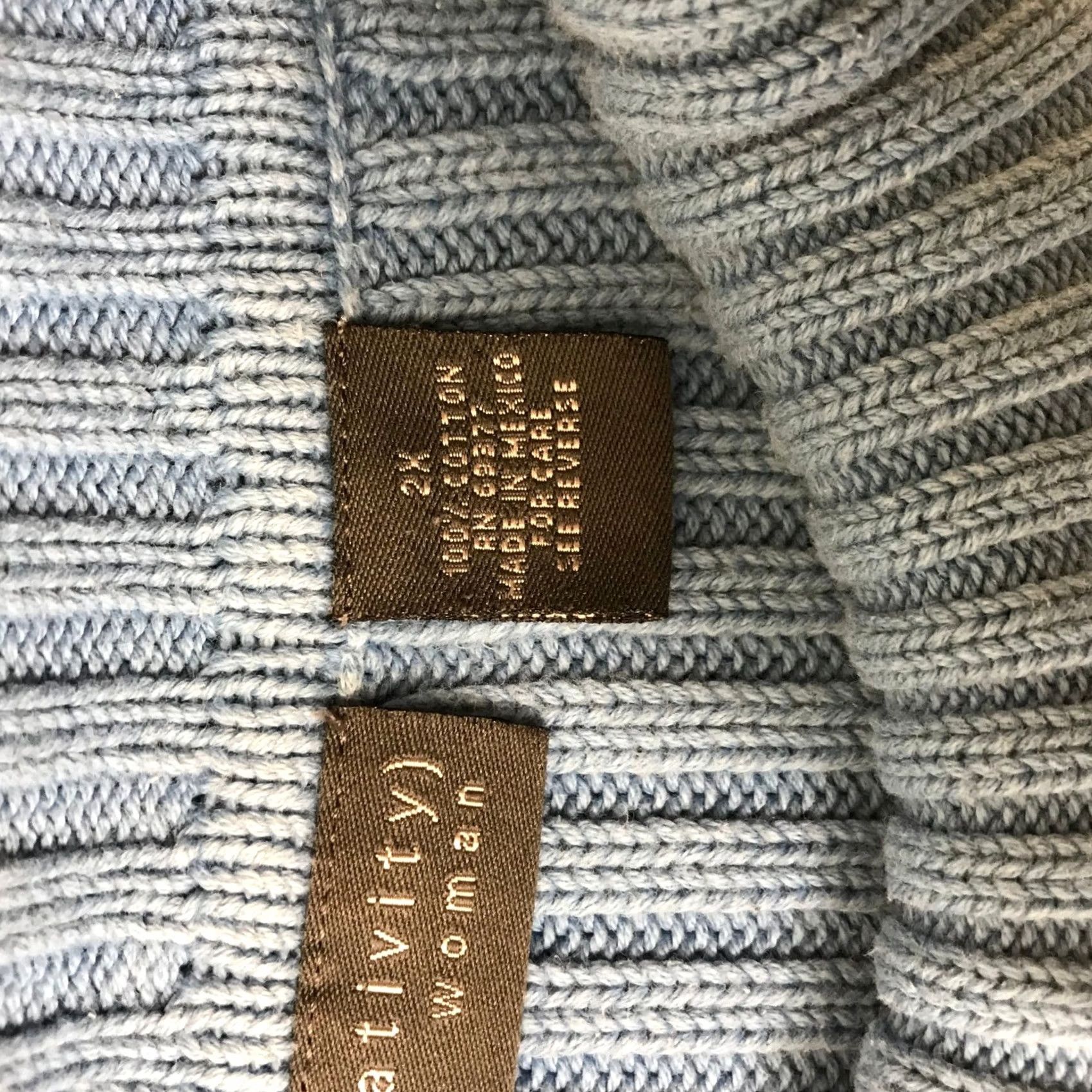 Vintage Relativity Woman Blue Ribbed Mock Neck Cotton Pullover Sweater Plus Size 2X Size XXL / US 16-18 / IT 52-54 - 8 Thumbnail