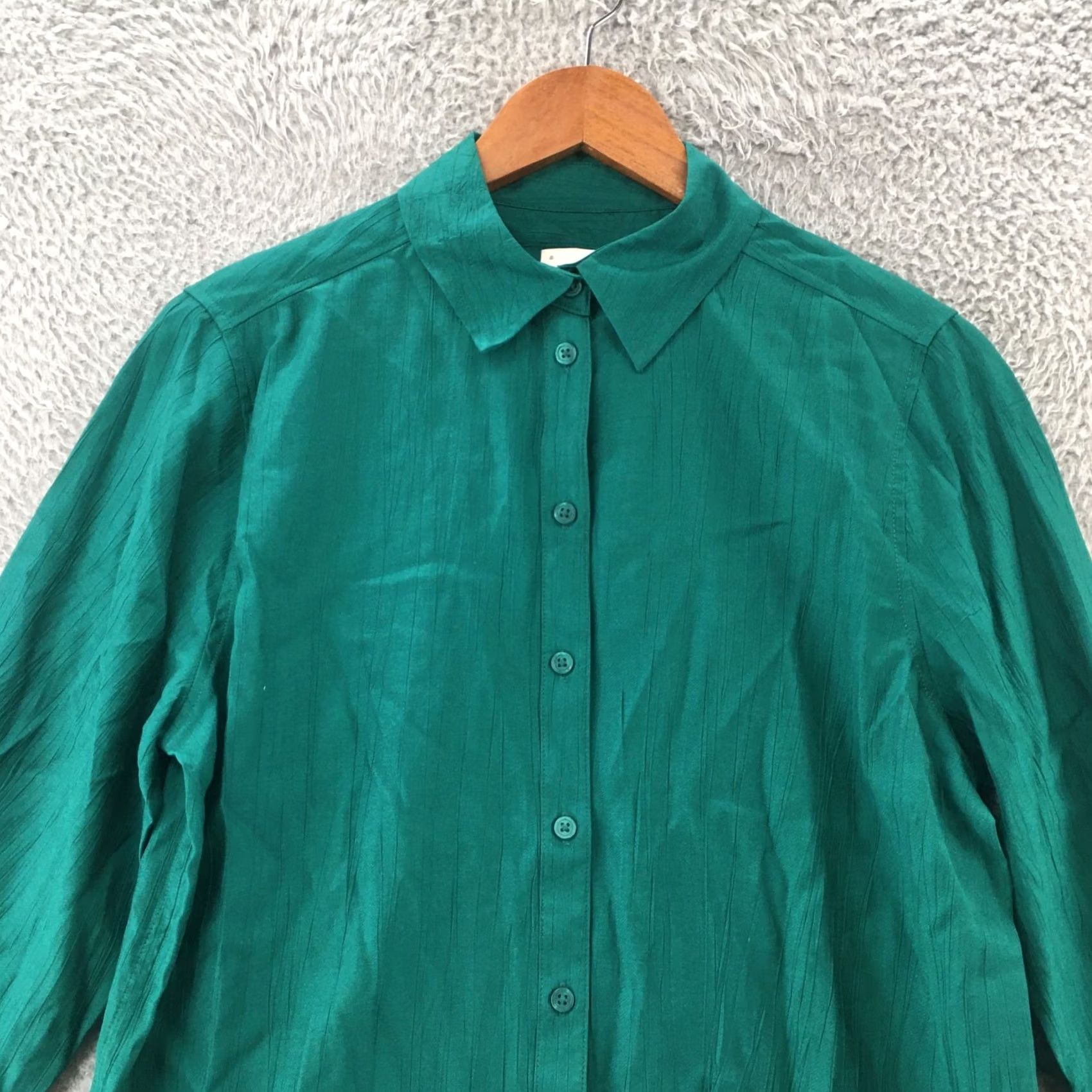 Vintage A New Day Button Up Shirt Womens Small Green Long Sleeve Collared Front Pocket Shirt Size S / US 4 / IT 40 - 2 Thumbnail