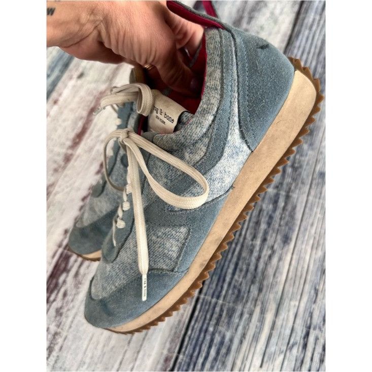 Rag & Bone Rag & Bone Light Blue Suede & Knit Sneakers with Pink Lining Size US 7.5 / IT 37.5 - 3 Thumbnail