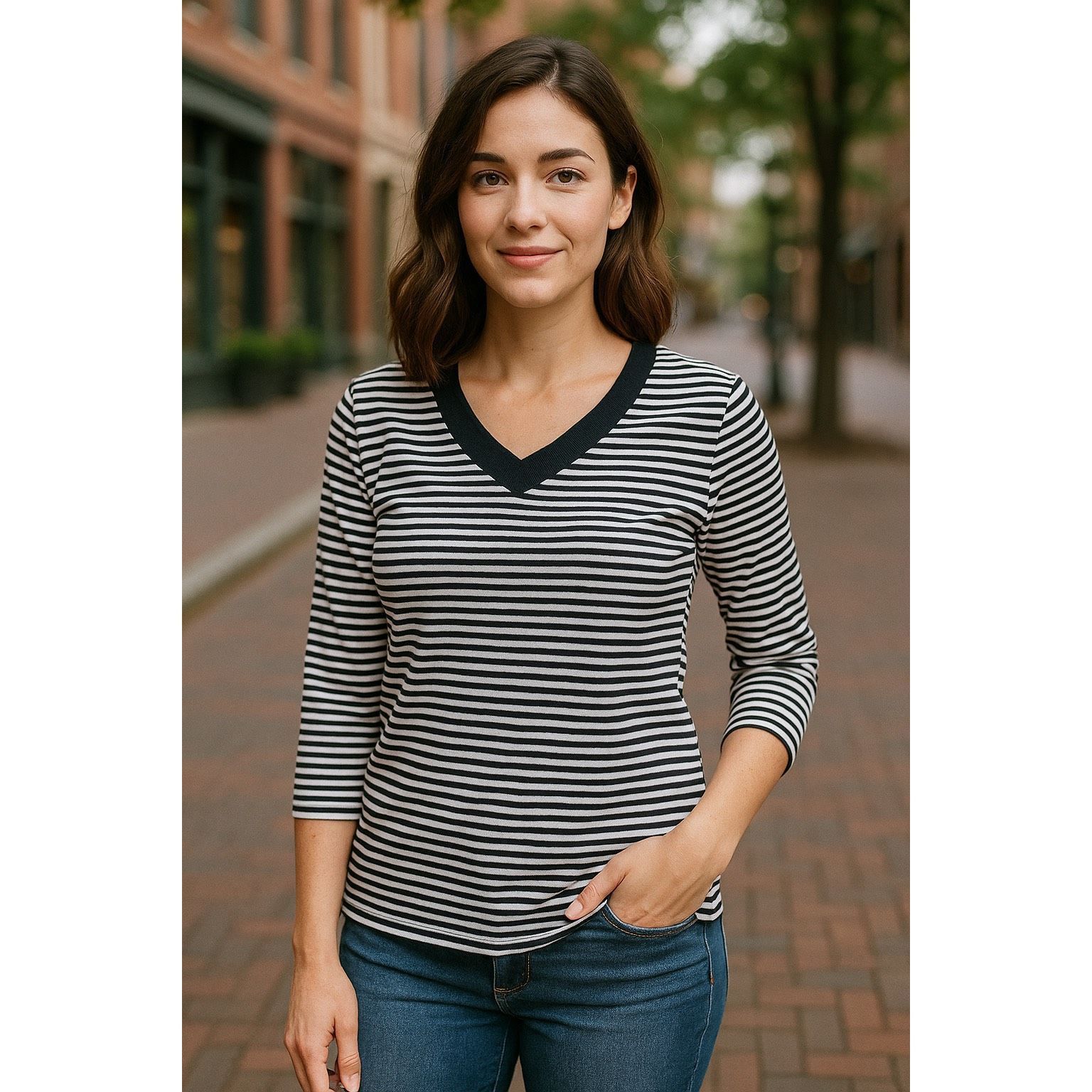 Liz Claiborne Liz Claiborne Women’s Size Small Black White Striped 3/4 Sle Size S / US 4 / IT 40 - 2 Thumbnail