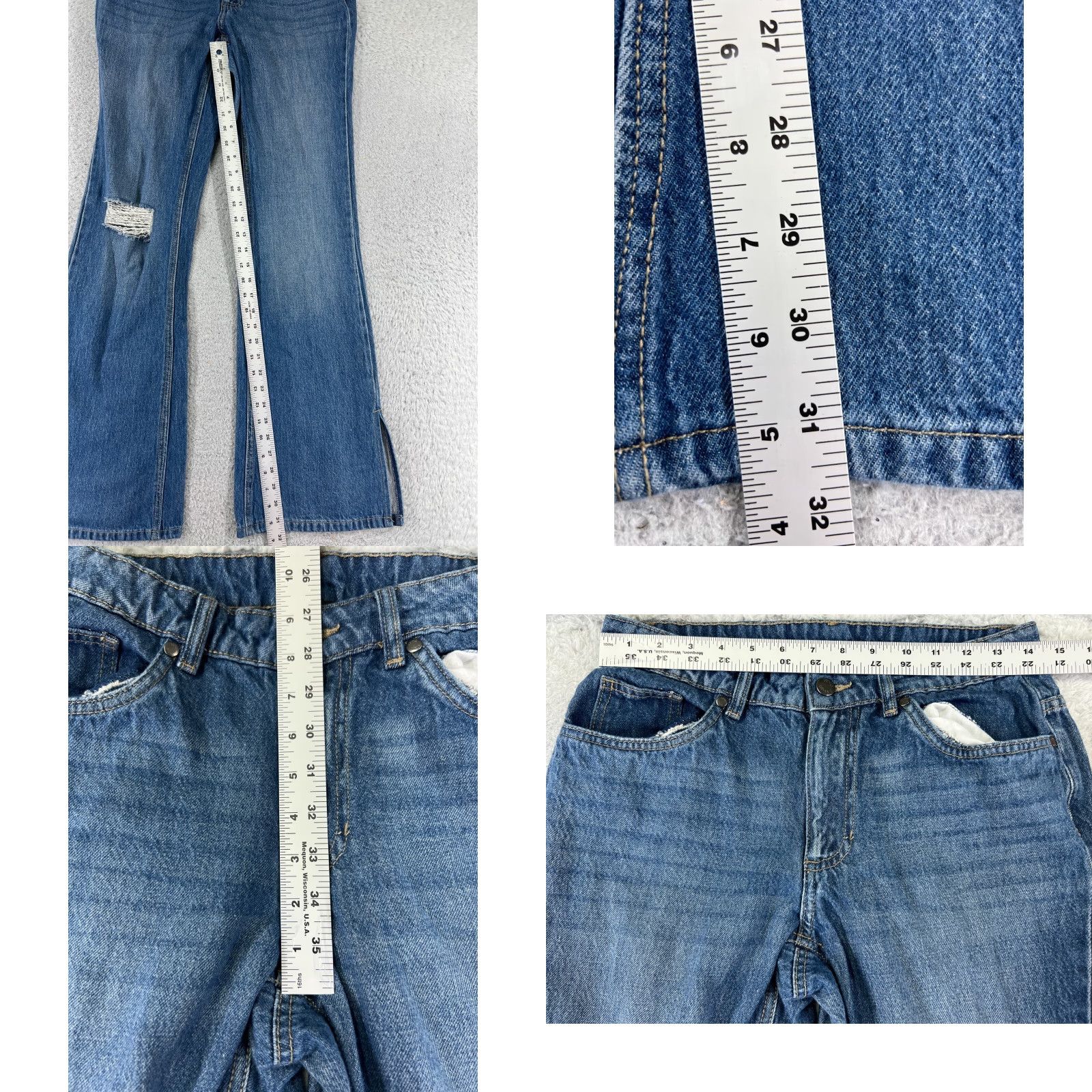 Venus Venus Jeans Womens 8 Blue Denim Flared Distressed Split Hem 28x32 Cotton Modern Womens Jeans Size 30" / US 8 / IT 44 - 8 Thumbnail