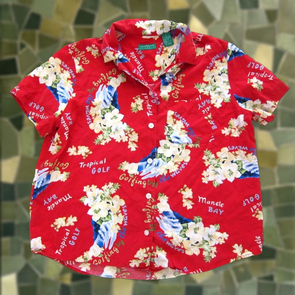 Liz Claiborne Vtg Liz Claiborne Rayon Red Floral Short Sleeve Shirt M-L M-L Women Golf Hawaii Manele Bay Blouse Size M / US 6-8 / IT 42-44 - 1 Thumbnail