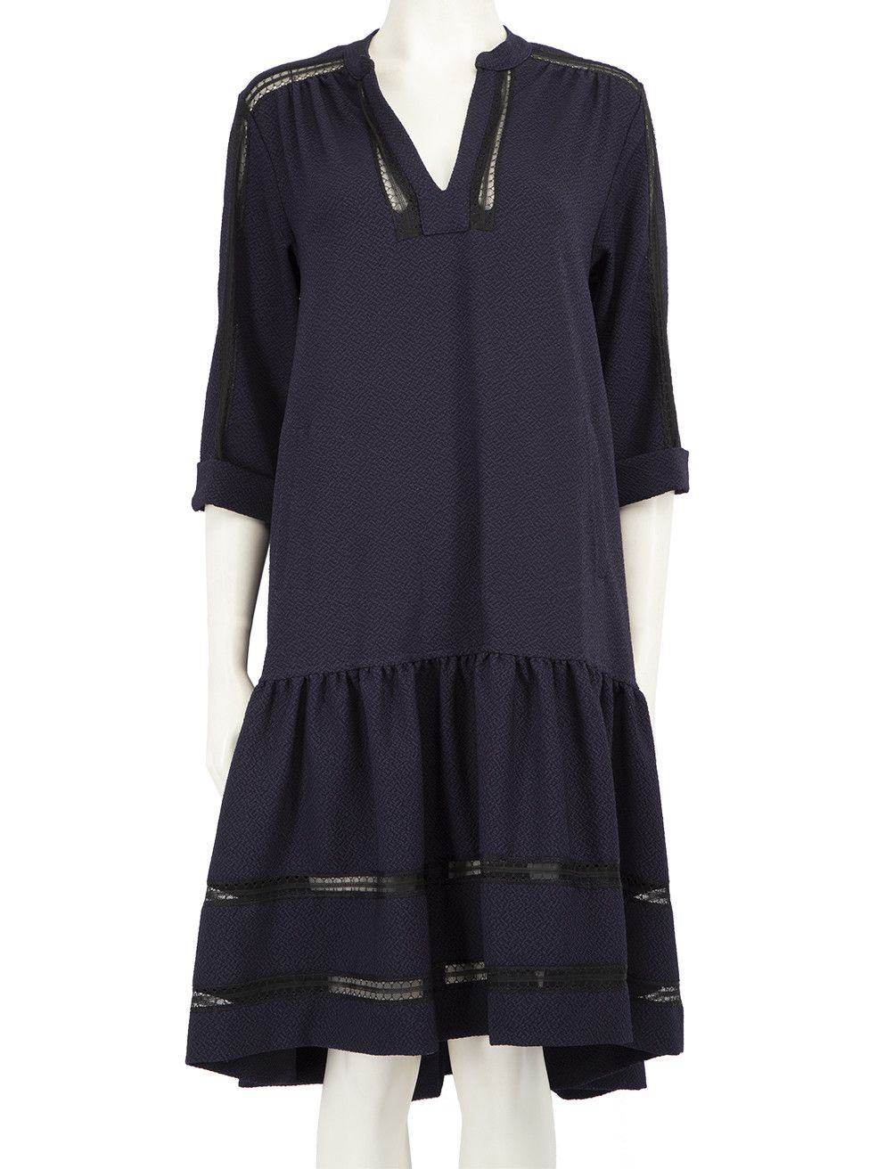 ME+EM Navy Ruffle Trimmed Midi Dress Size S / US 4 / IT 40 - 1 Thumbnail