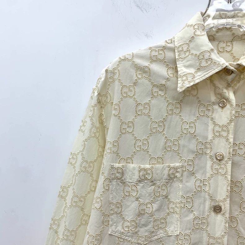 Gucci Gucci Beige Double G Embroidered Long Sleeve Shirt-2506 Size XS / US 0-2 / IT 36-38 - 3 Thumbnail