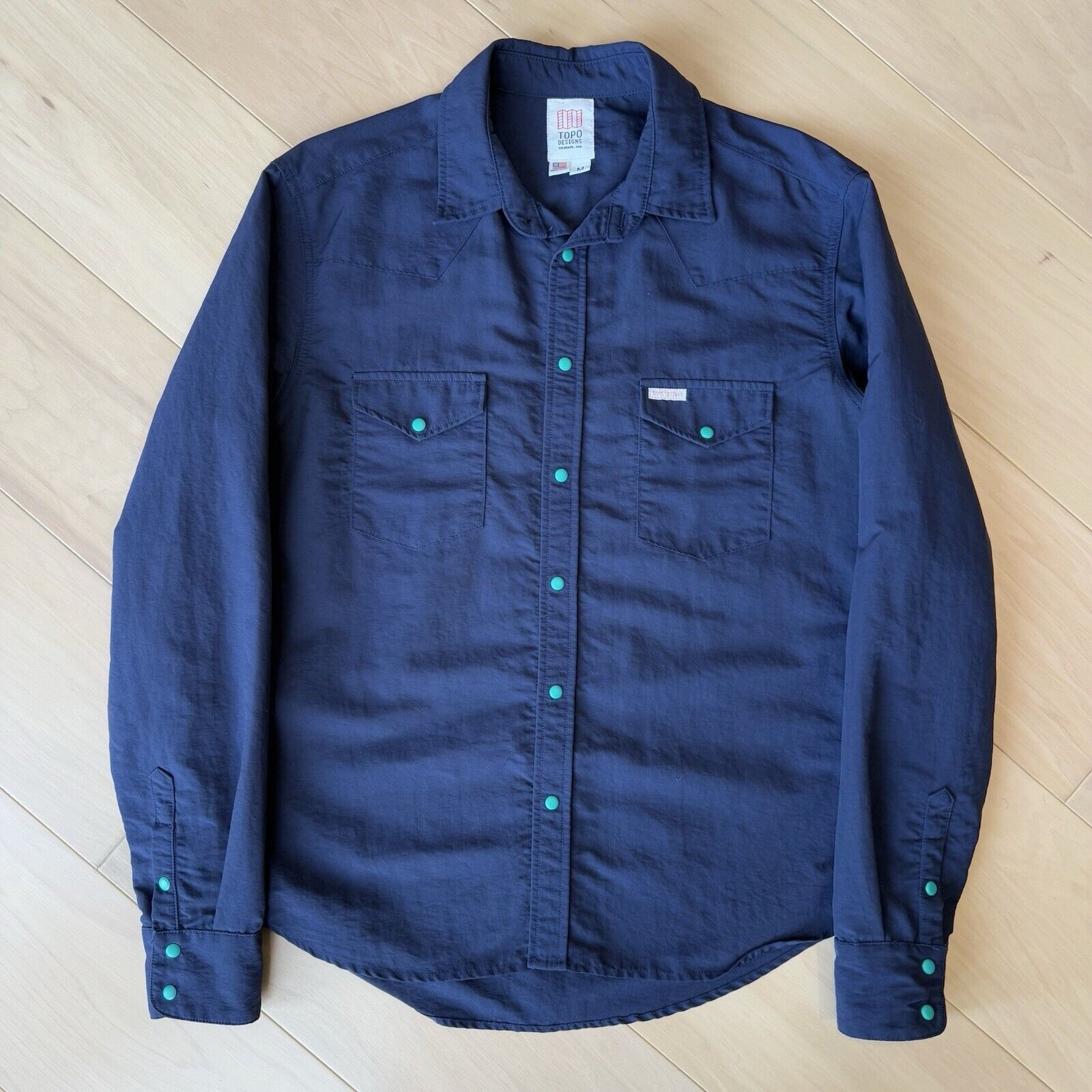 Topo Designs Topo Designs Shirt Medium Blue Nylon Button Up Workwear Size US M / EU 48-50 / 2 - 2 Thumbnail