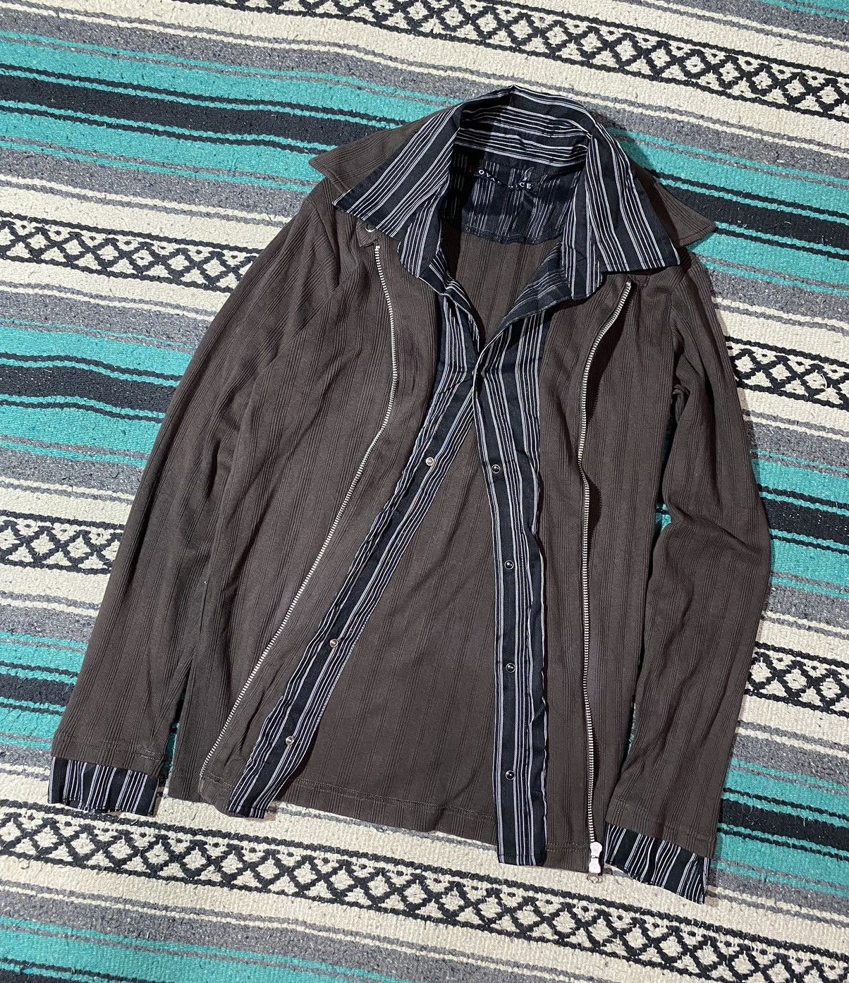 If Six Was Nine × Japanese Brand × Le Grande Bleu (L.G.B.) Oval Dice Reconstructed Zip Up Button Shirt Size US M / EU 48-50 / 2 - 2 Thumbnail