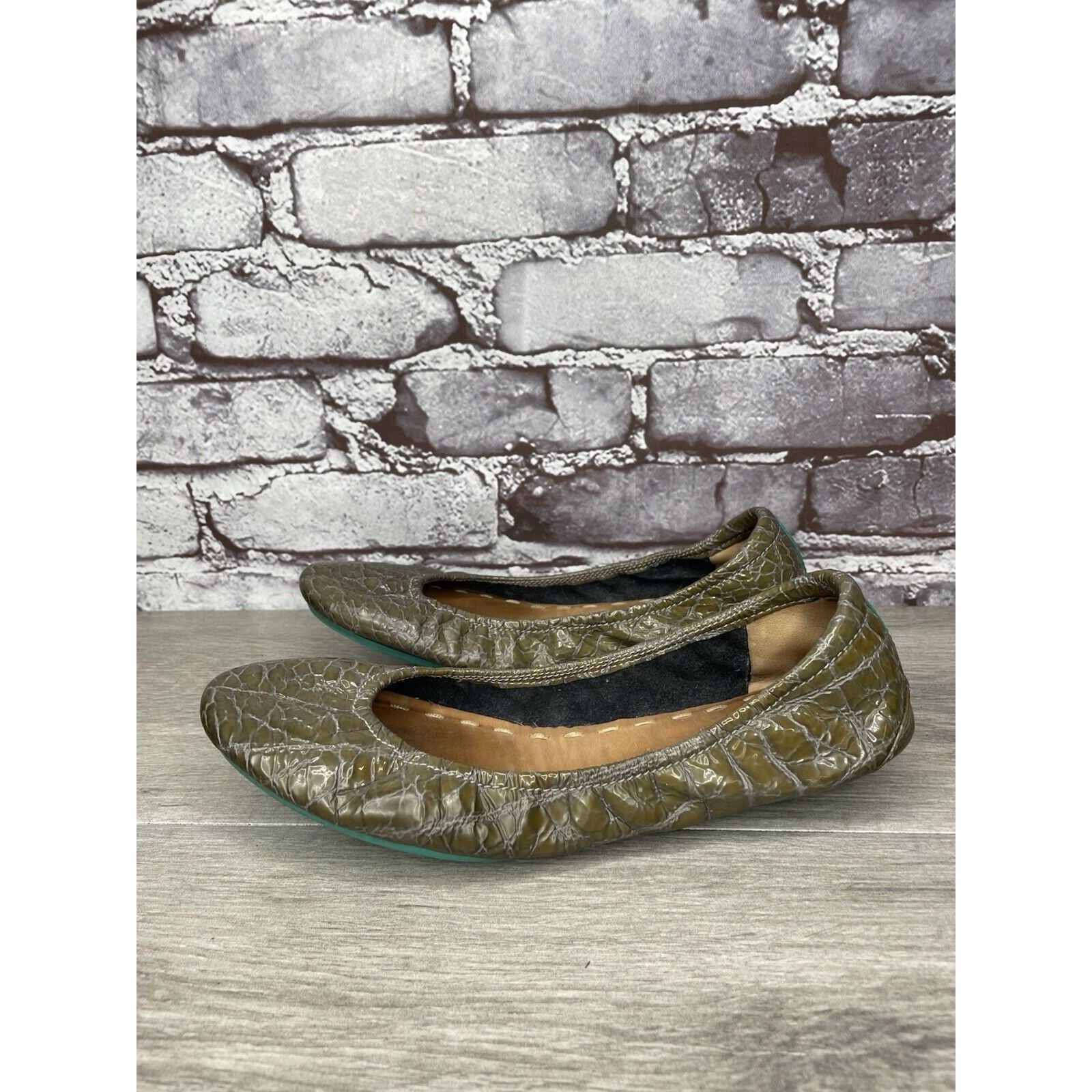 Other Tieks Green Grey Leather Croc Patent Leather Ballet Flats Sh Size US 7 / IT 37 - 19 Thumbnail
