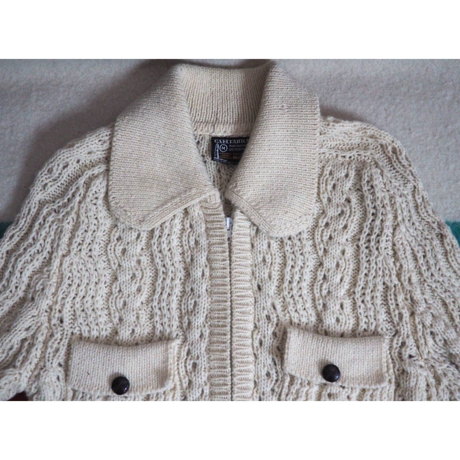 Vintage VTG Gaeltarra 100% Pure Wool Ireland Knit Zip Pocket Sweater Womens M Ivory 70s 80s Size M / US 6-8 / IT 42-44 - 3 Thumbnail