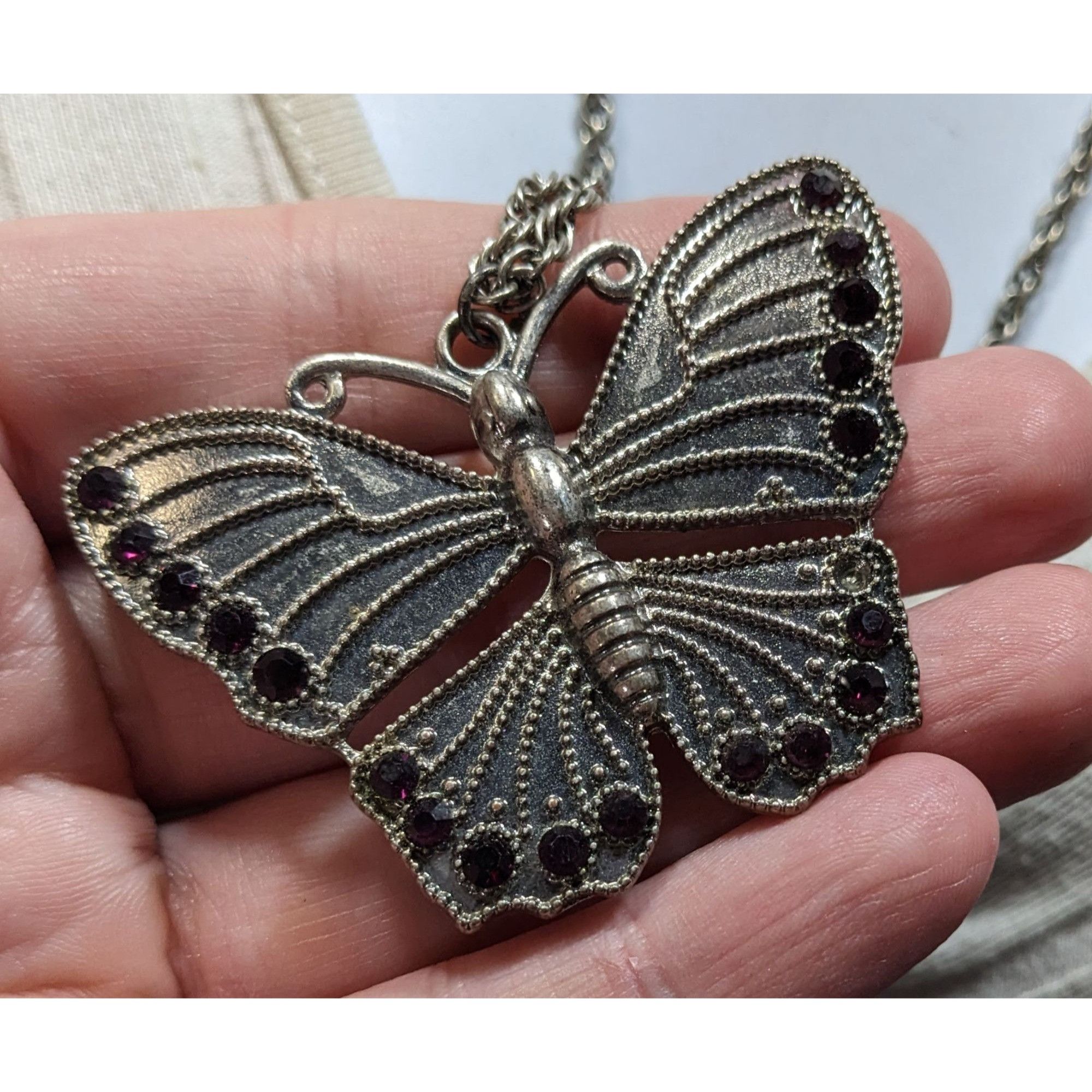 Other Fairycore Silver-Tone Butterfly Pendant Necklace With Purple Size ONE SIZE - 5 Thumbnail
