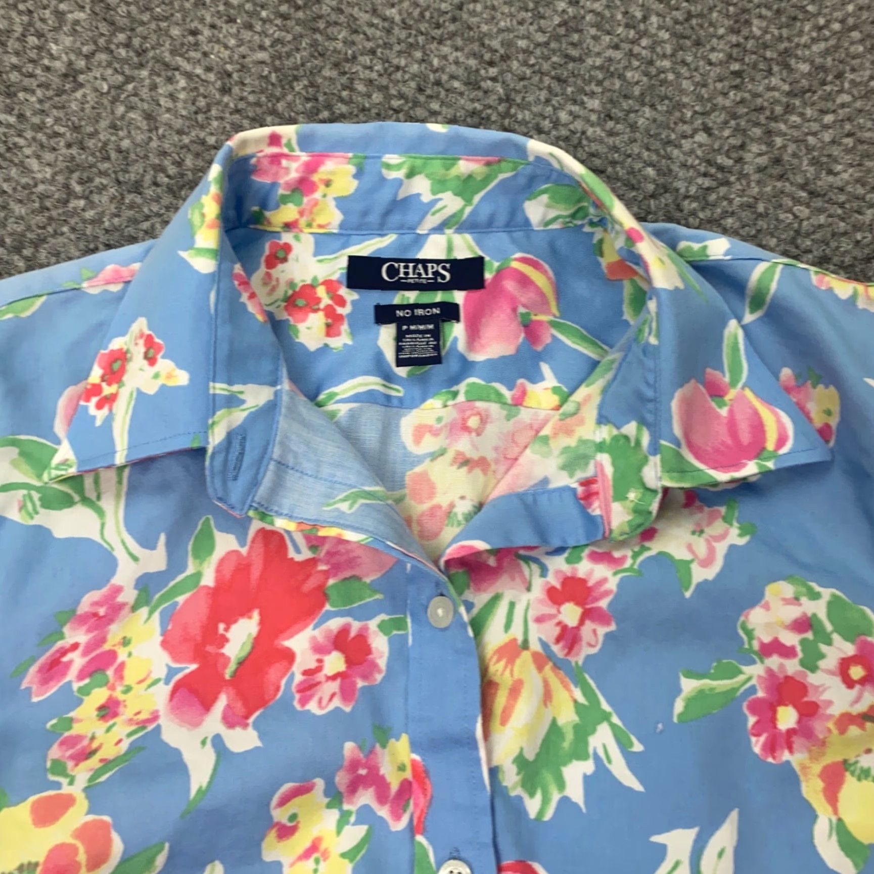Chaps Chaps Shirt Womens Petite Medium Blue Floral 3/4 Sleeve Button Up Size M / US 6-8 / IT 42-44 - 3 Thumbnail