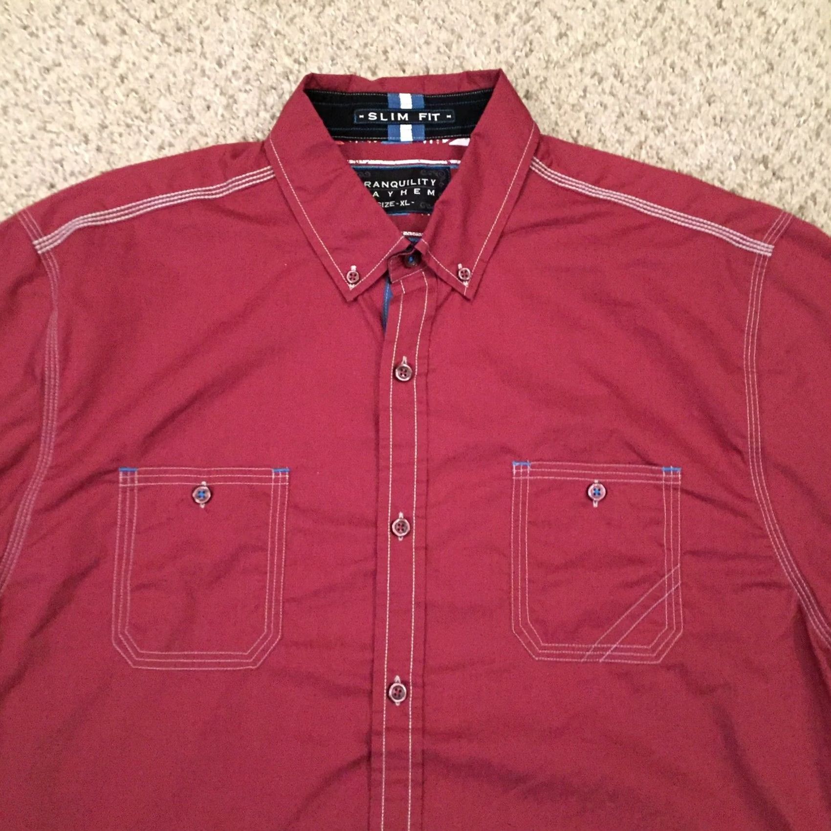 Vintage Tranquility Shirt Mens XL Red Short Sleeve Button Up Slim Fit Pockets Size US XL / EU 56 / 4 - 3 Thumbnail