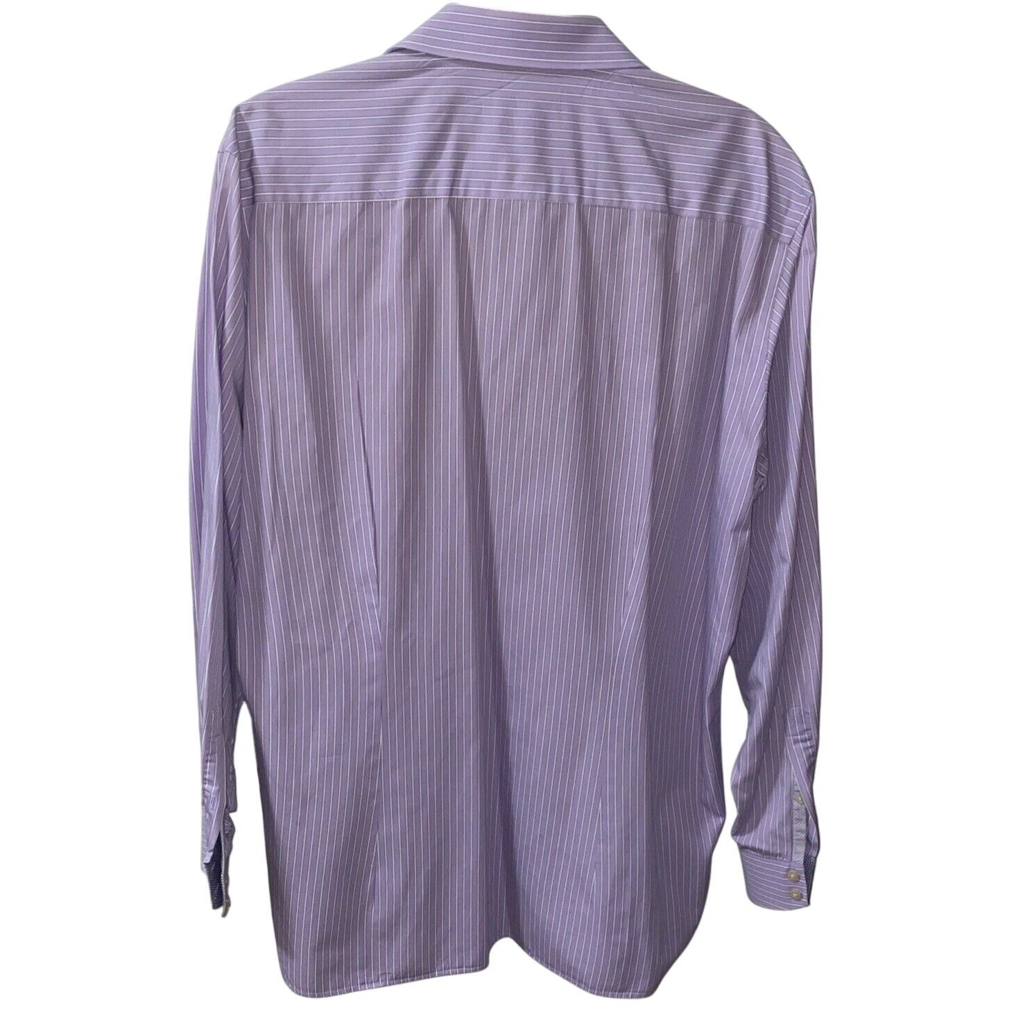 Ted Baker Ted Baker Endurance Men 17.5 Purple White Stripe Dress Shirt Size US XL / EU 56 / 4 - 3 Thumbnail