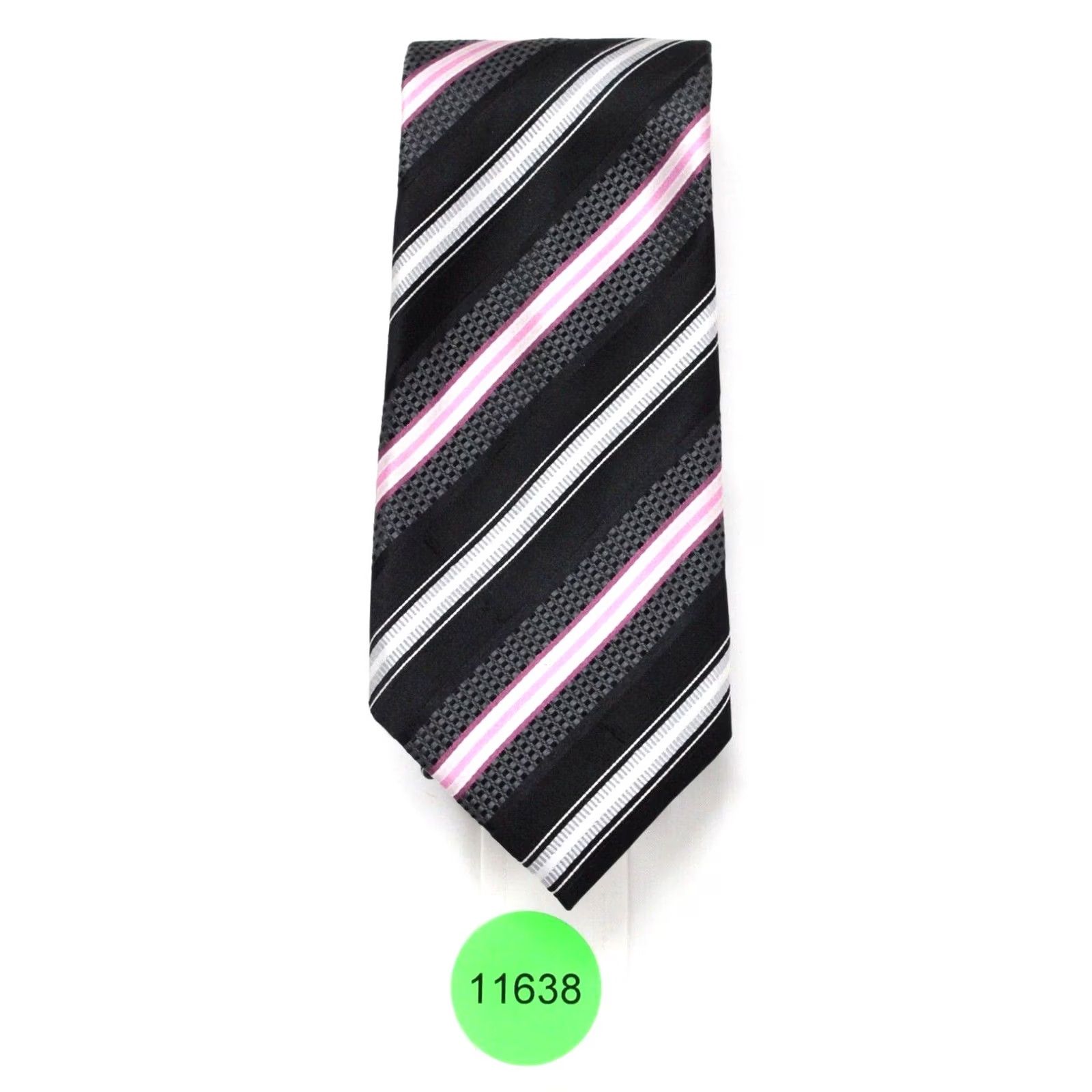 Vintage JZ Richards Silk Necktie Mens Tie Black Silver Stripe Hand Made Office Stylish Designer Size ONE SIZE - 5 Thumbnail