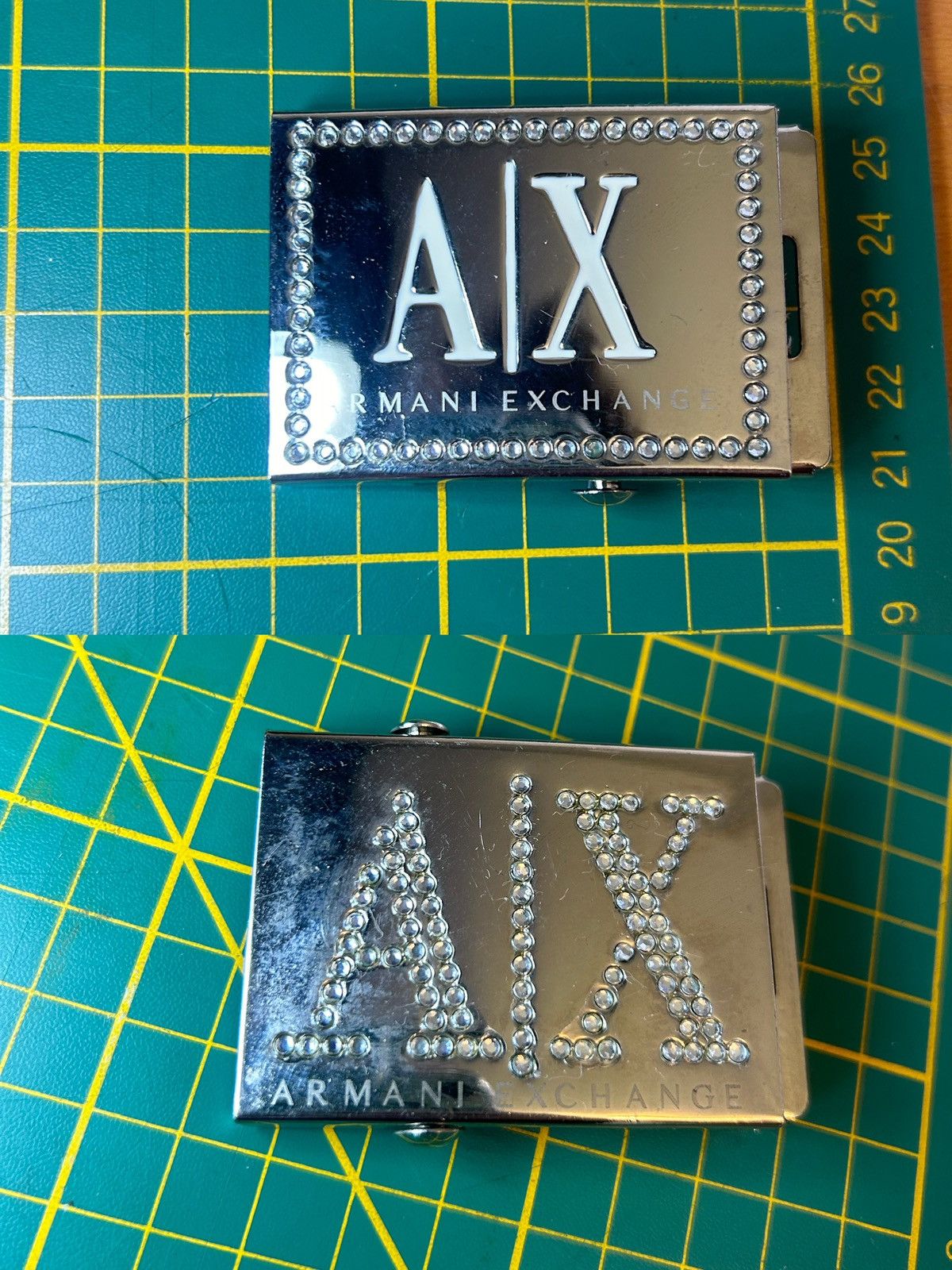 Armani Exchange Pair of 2 Vintage Armani Exchange rhinestone logo beltbuckle Size ONE SIZE - 1 Thumbnail