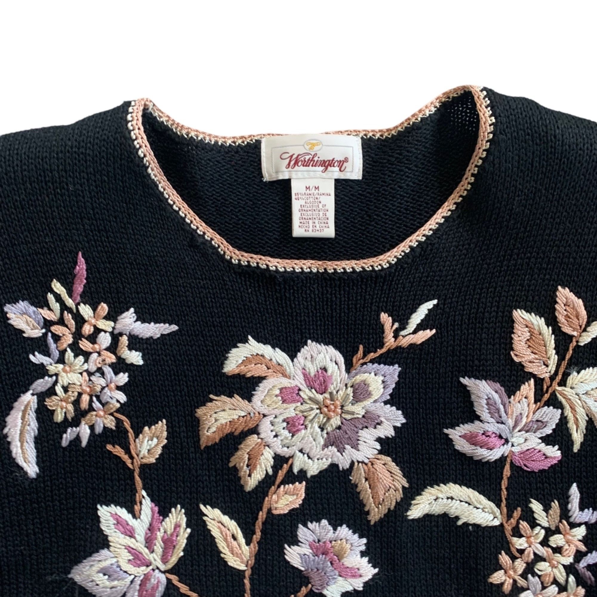 Vintage Vintage Worthington Floral Embroidered Beaded Accent Sweater Size M / US 6-8 / IT 42-44 - 6 Thumbnail