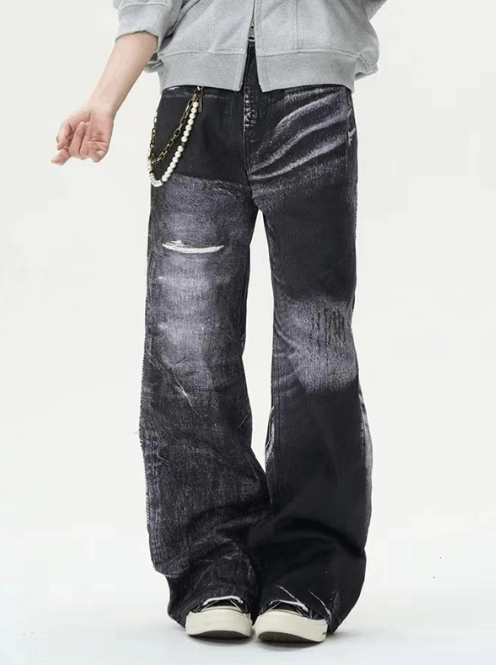 Japanese Brand Street retro washed distressed straight whisker jeans Size US 34 / EU 50 - 1 Thumbnail