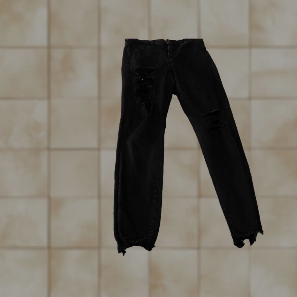 Vintage American Eagle Jeans Womens 10 Black High Rise Jegging Distressed Frayed Hem Size 32" / US 10 / IT 46 - 1 Thumbnail