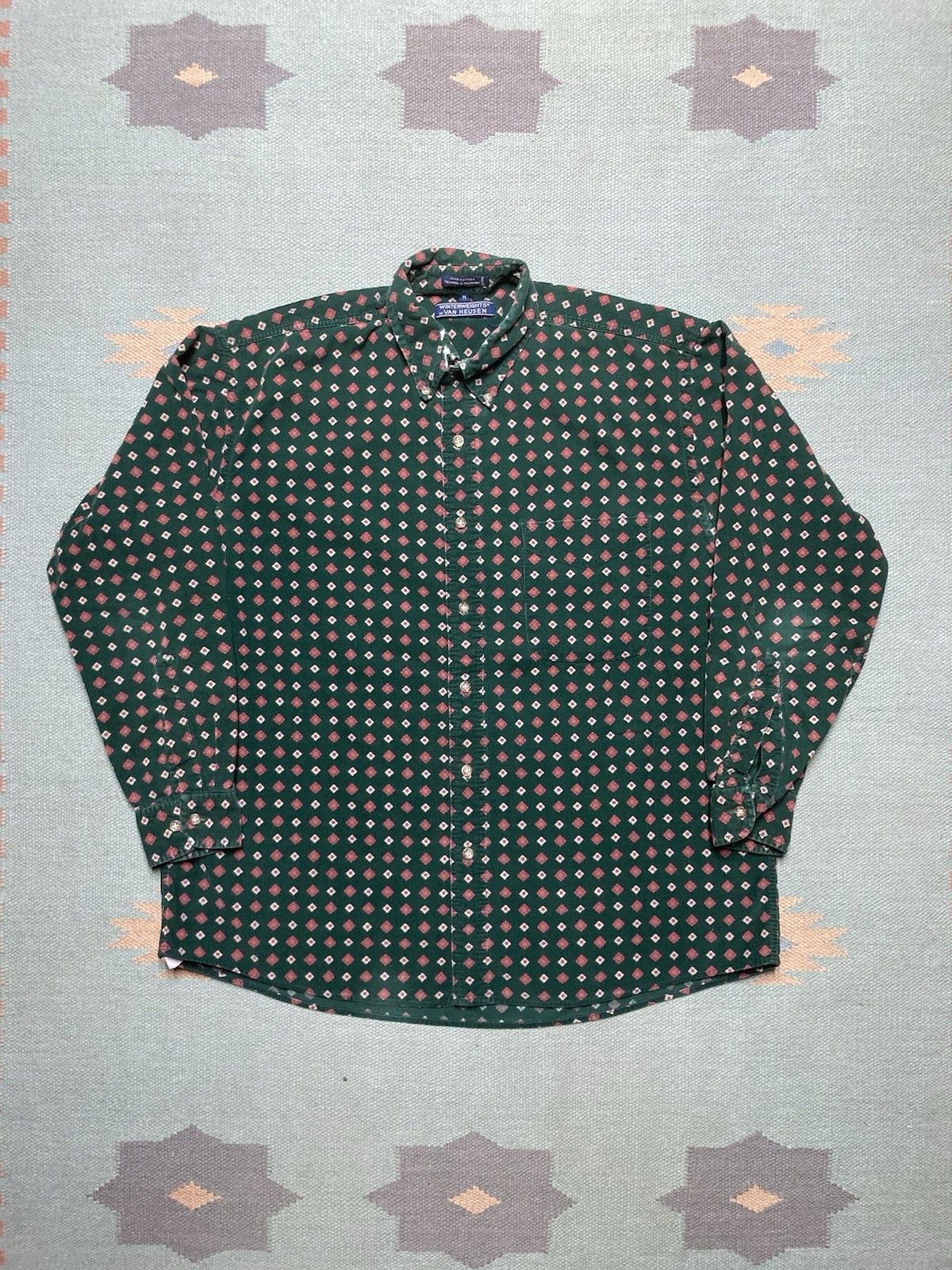 Van Heusen × Vintage Vtg button shirt printed corduroy diamonds distressed medium Size US M / EU 48-50 / 2 - 1 Thumbnail