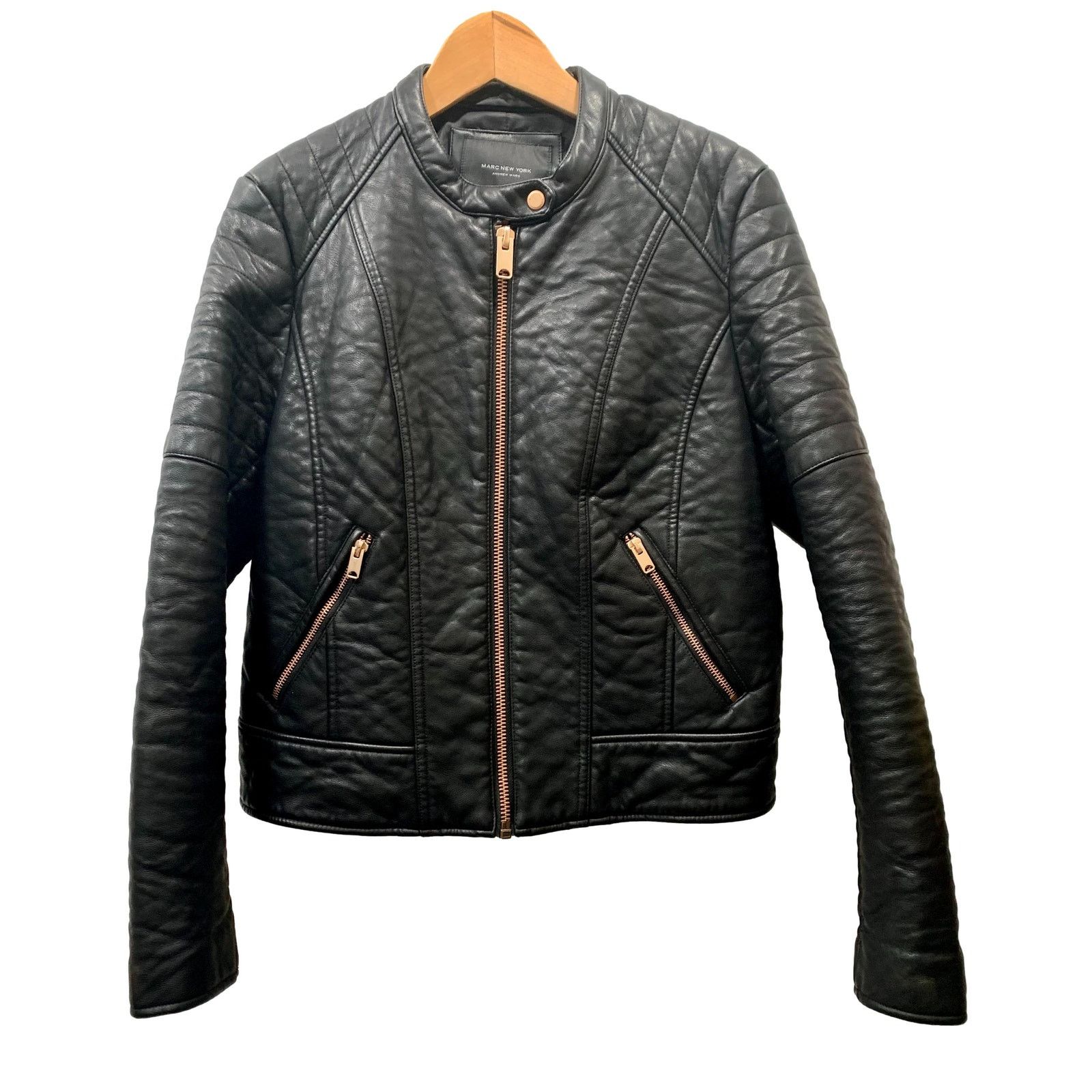 Andrew Marc Vegan Faux Leather Cafe Racer Motorcycle Biker Jacket Size L / US 10 / IT 46 - 6 Thumbnail