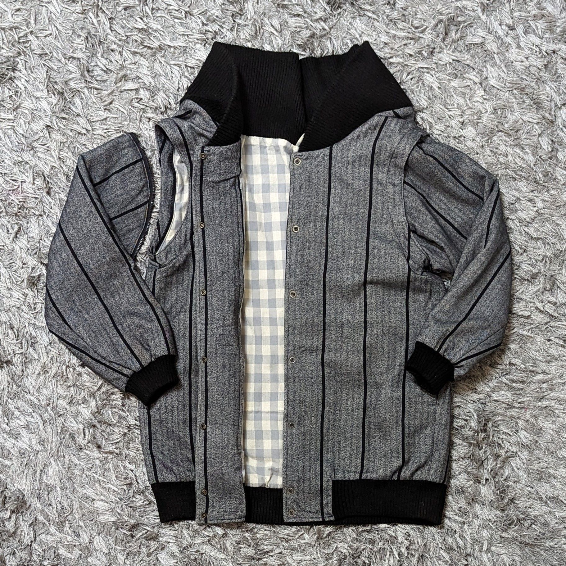image of Designer Vintage Jalan Japan Removable Sleeve Stripe Bomber Jacket in Grey, Men's (Size Medium)