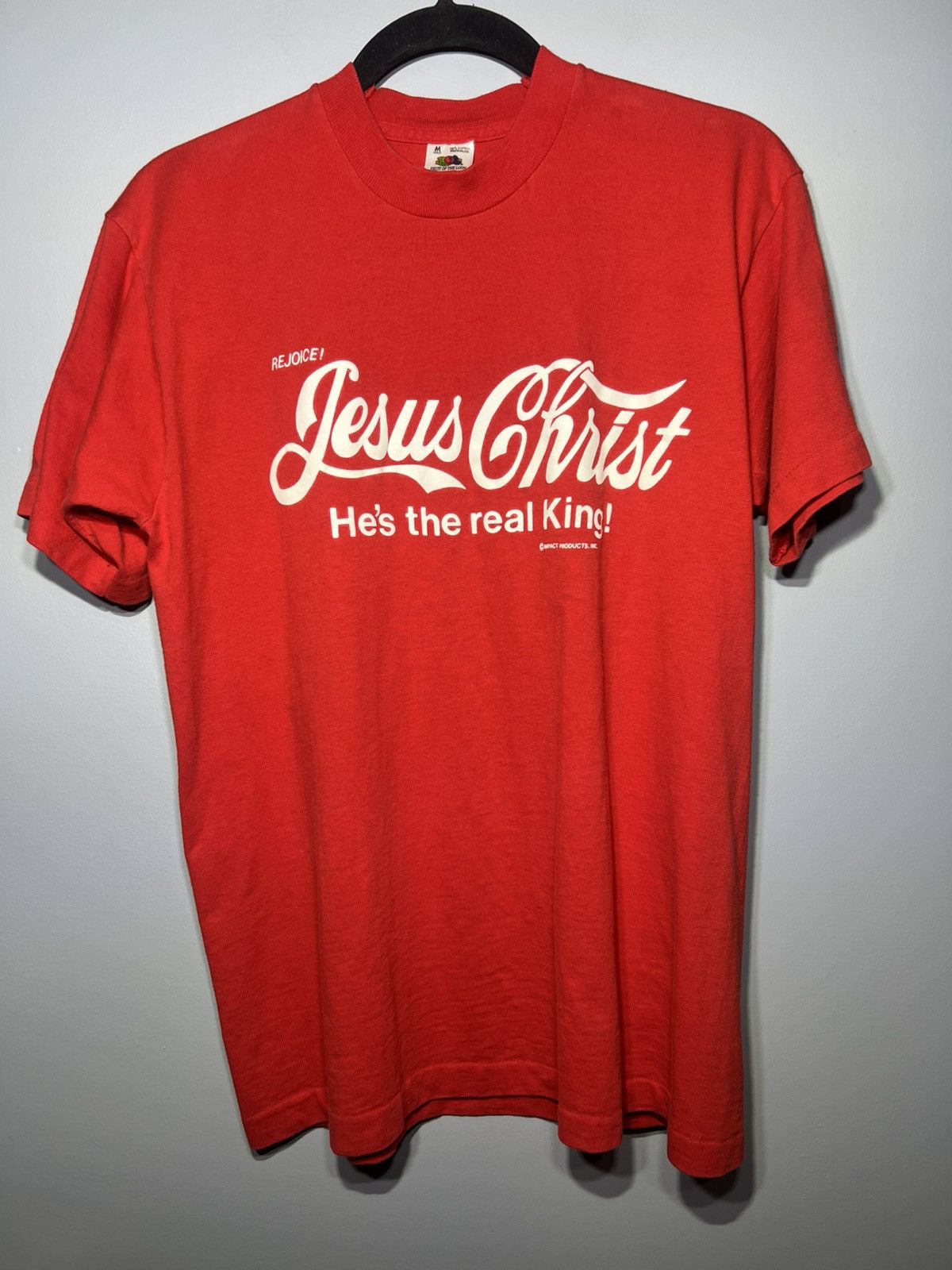 Fruit Of The Loom Jesus Christ Coke Parody Shirt Sz Medium Red Single Stitch Size US M / EU 48-50 / 2 - 2 Thumbnail